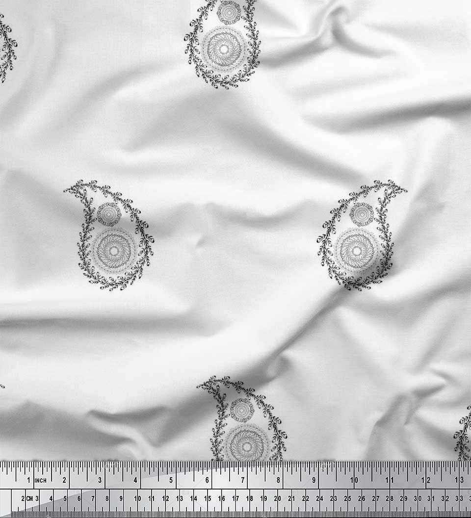 Soimoi Rayon Black Fabric by The Yard - 42 Inch Wide - Leaves Wreath & Paisley Symphony Printed Panel Fabric for Dresses, Skirts, and DIY Crafts - Nature's Embrace Floral Design for Fashion Sewing Projects