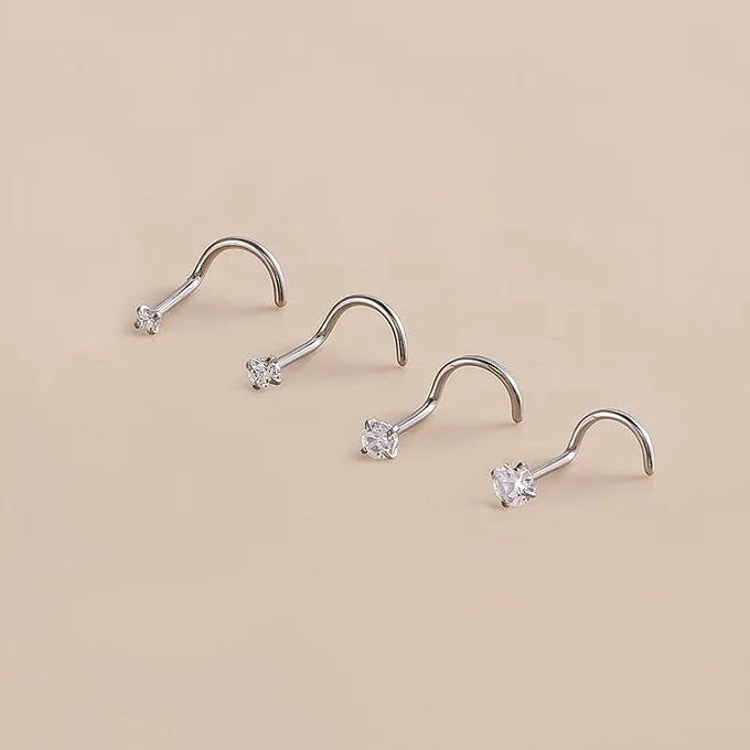 Sterling Silver S-Shaped Nose Ring - Small Nose Stud Piercing Jewelry for Women | Perfect for Everyday Wear & Special Occasions | HSPJ533
