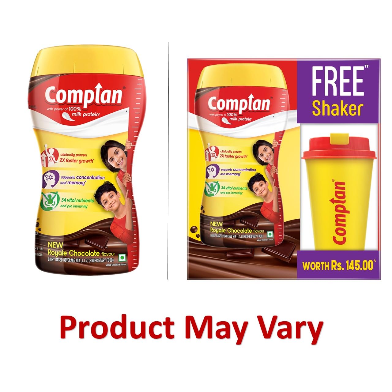 Complan Royale Chocolate Nutrition Drink Powder for Kids - 500g Jar | High Protein & 34 Essential Vitamins for Child Growth | Perfect for School Lunchboxes & After-School Snacks
