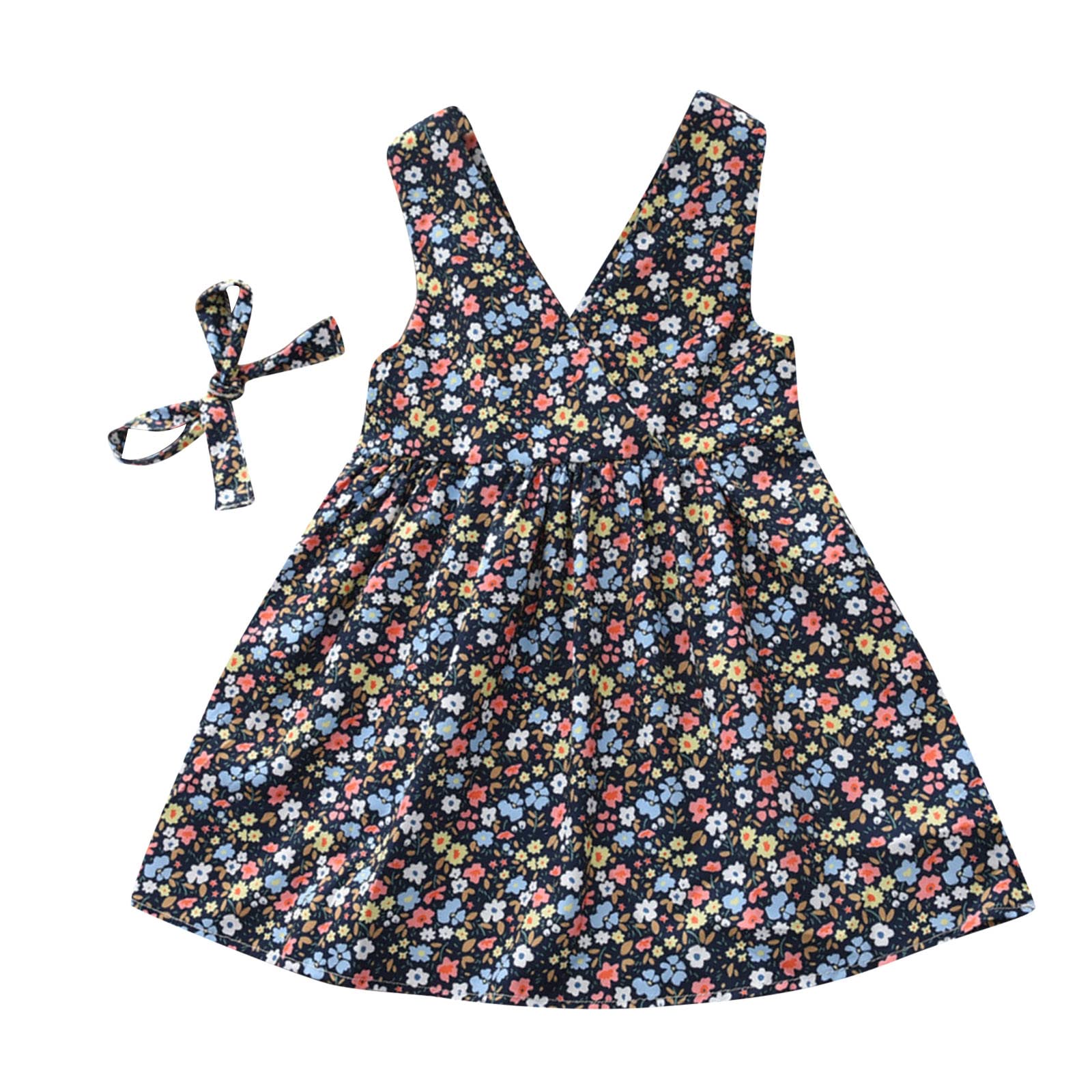 1-7 Years Girls Floral Print Bowknot Summer Dress - Toddler & Baby Vacation Outfit for Beach, Party & Outdoor Play