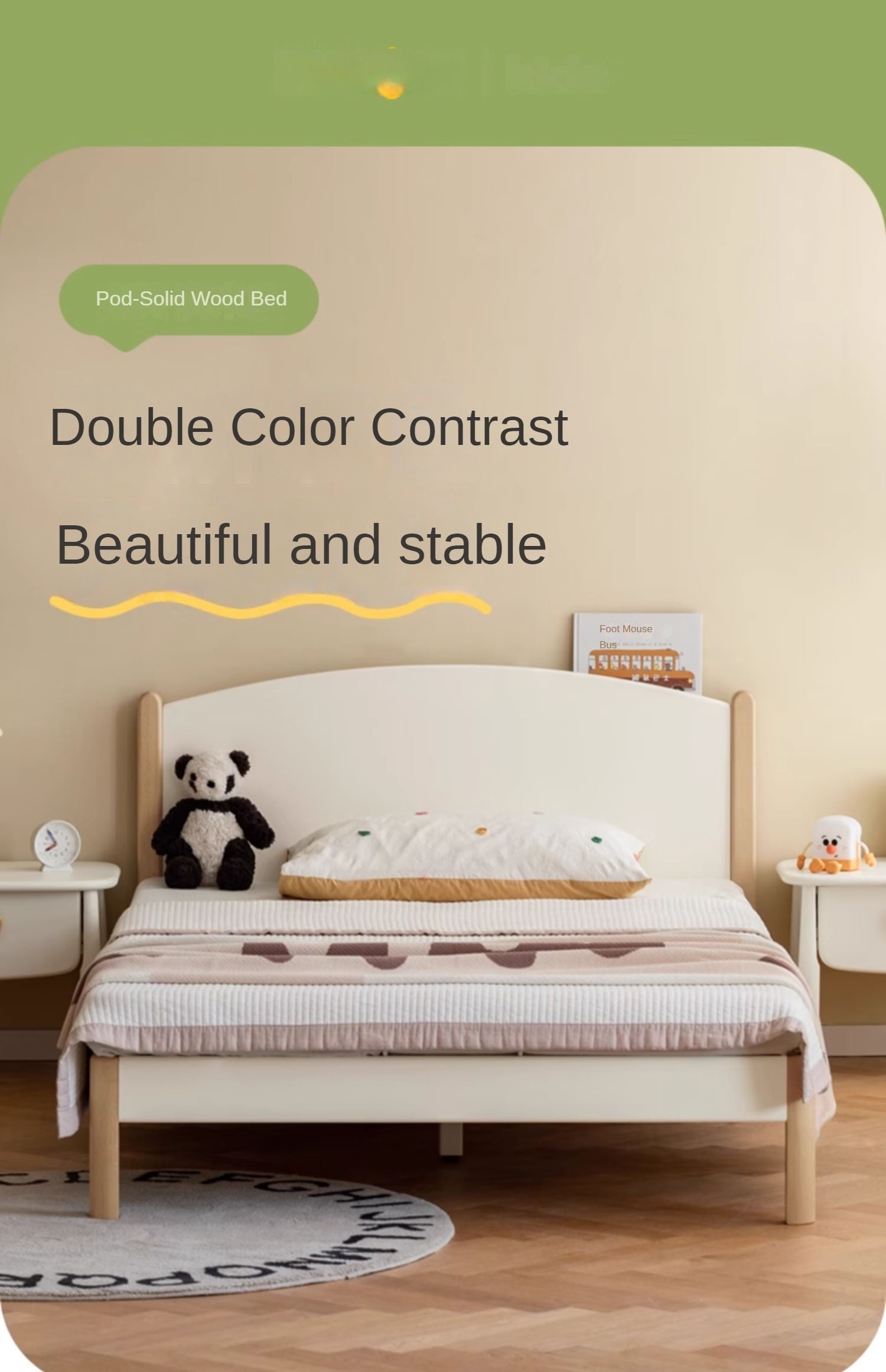 Solid Poplar Wood Kids Bed Frame - White - Durable & Safe for Toddler & Children's Bedroom, Nursery, or Guest Room