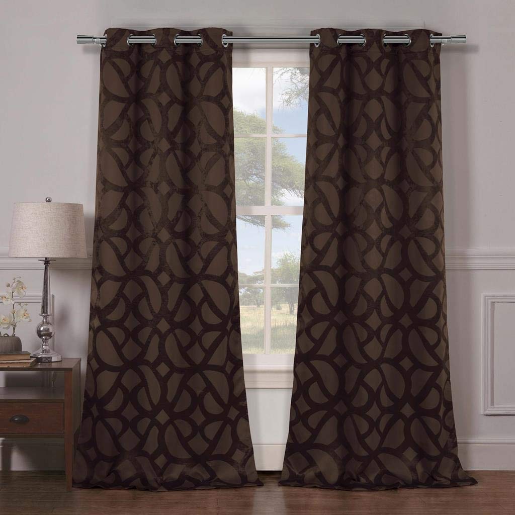 Charlotte Geometric Blackout Curtains Set of 2 Panels - 38x84 Inch Brown Room Darkening Grommet Top Drapes for Bedroom & Living Room | Duck River Textiles | Perfect for Home Theater, Nursery & Light-Sensitive Sleepers | Noise Reducing & Energy Saving Window Treatments for Home Decor