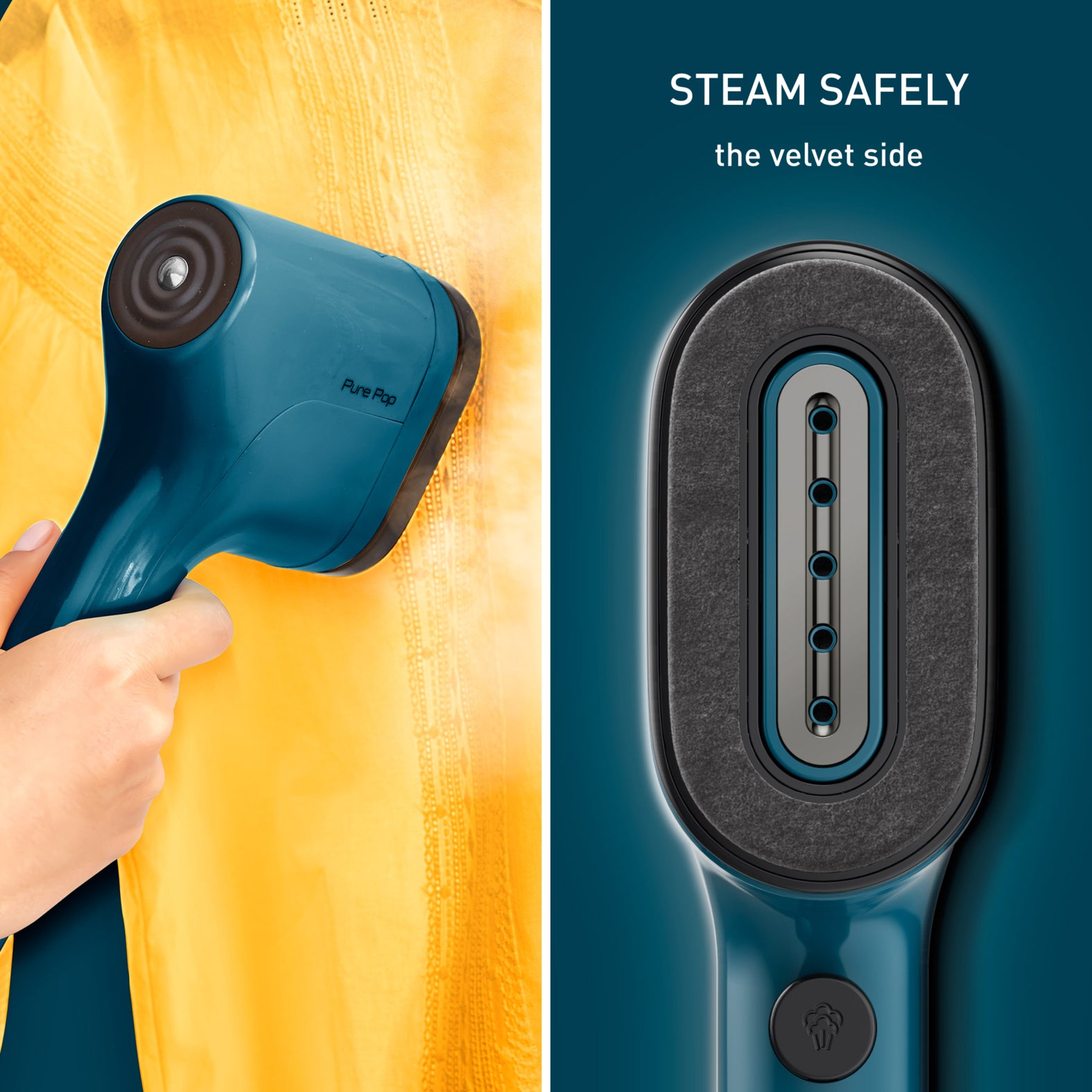 Tefal DT2020 Pure Pop Handheld Garment Steamer - Portable Travel Clothes Steamer for Wrinkles, Marine Blue | Perfect for Home, Office & Travel Use
