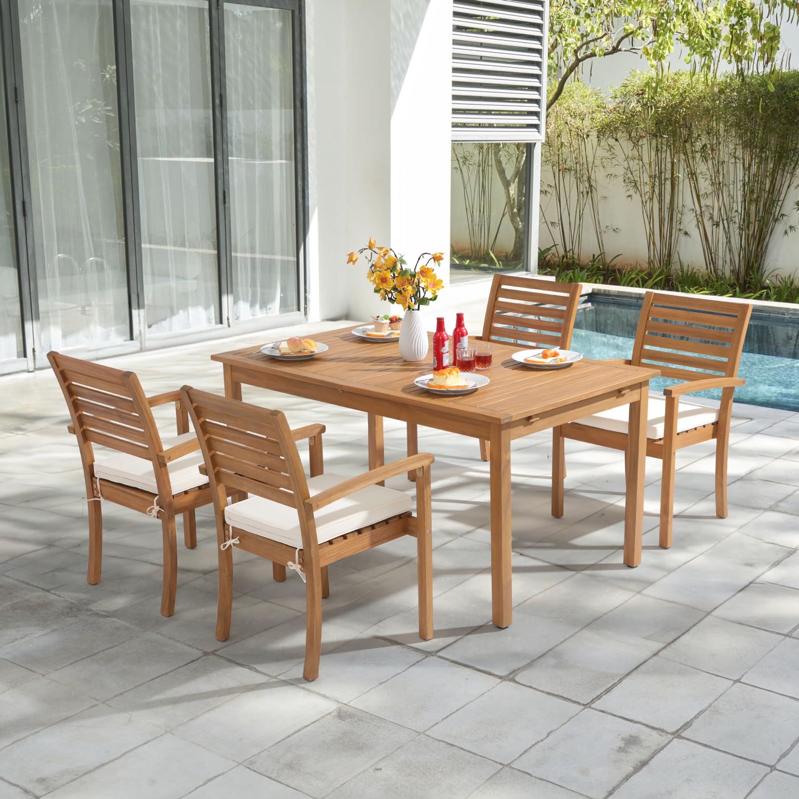 OC Orange-Casual 6-8 Person Extendable Solid Acacia Wood Dining Table (59''-79'') - Indoor/Outdoor Rectangular Table for Kitchen, Patio & Deck - FSC Certified - Perfect for Family Dinners & Outdoor Entertaining