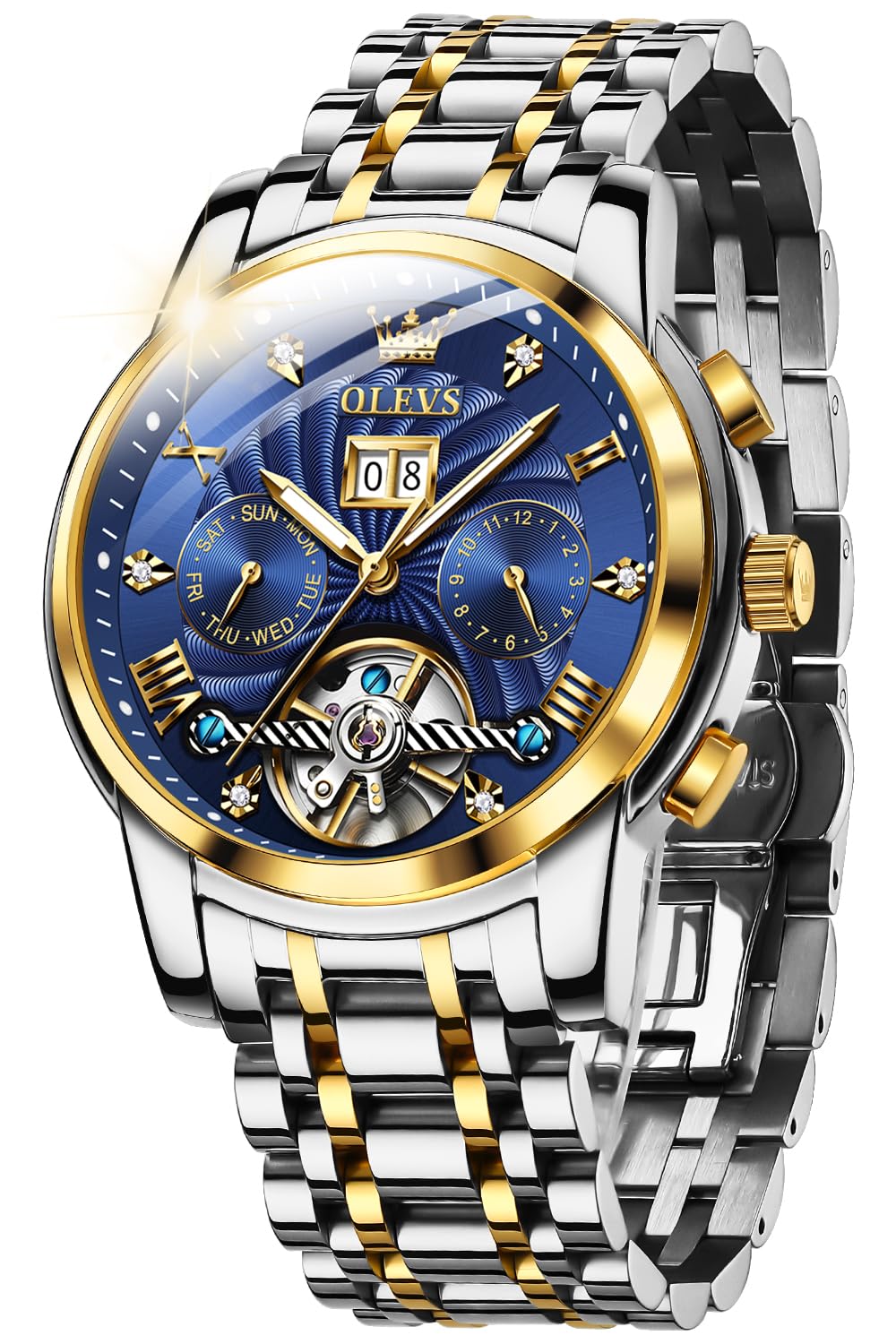 OLEVS Automatic Gold Watches for Men - Luxury Classic Stainless Steel Calendar Luminous Waterproof Watch - Perfect for Business, Formal Events & Everyday Wear