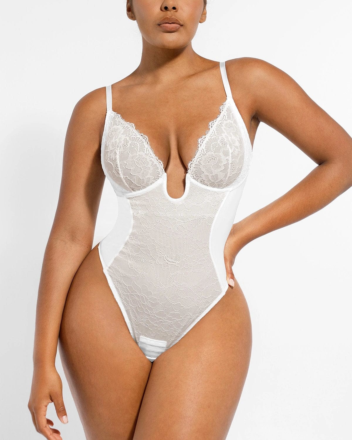 Sexy Lace Plunge Thong Bodysuit - Supportive Shapewear for Women | Perfect for Date Night, Bridal Lingerie & Special Occasions