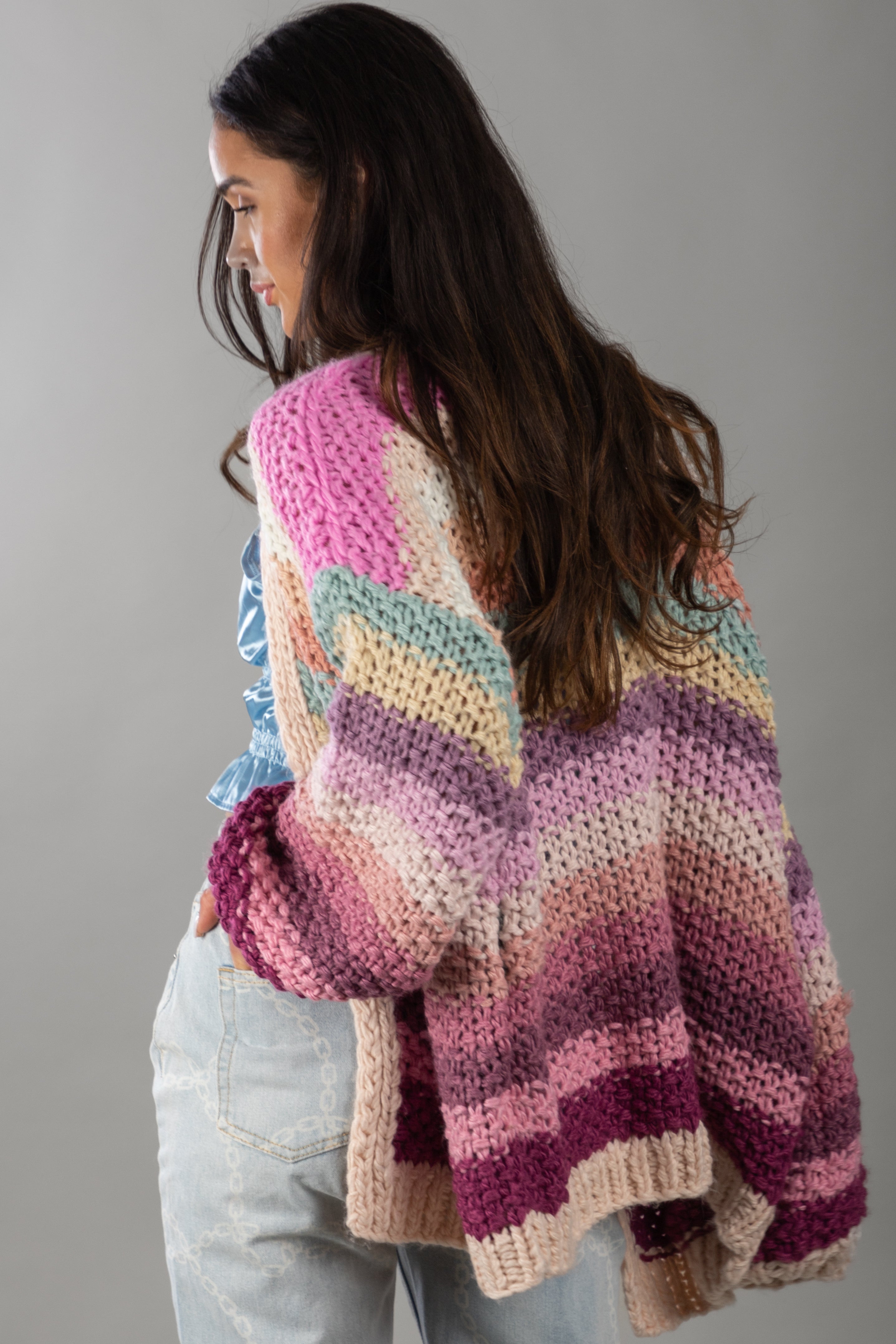Rainbow Knitted Cardigan for Women - Soft Cozy Oversized Sweater - Perfect for Fall, Winter & Spring - Office, Casual & Home Wear