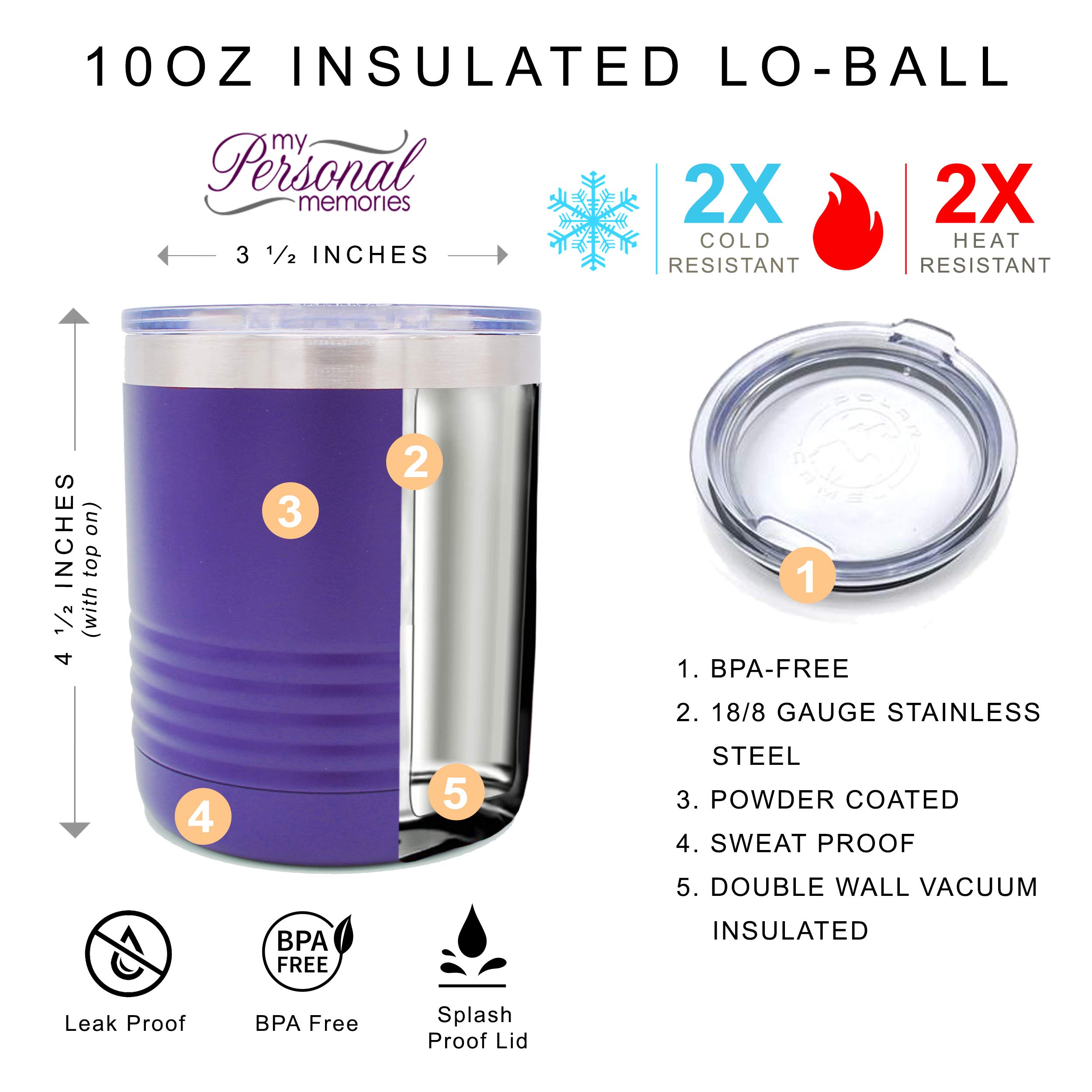 Personalized 10oz Stainless Steel Vacuum Insulated Tumbler Cup - Custom Name Lowball Glass with Powder Coated Purple Finish - Perfect for Coffee, Cocktails & Gifts