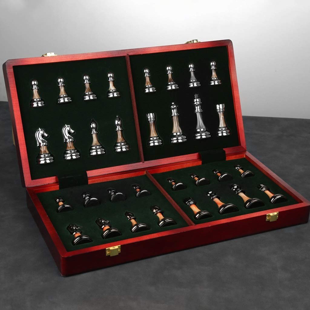 Premium Folding Wooden Chess Set for Adults & Kids - Handcrafted International Chess Board with Classic Metal Pieces - Perfect for Travel, Gifts, and Family Game Nights