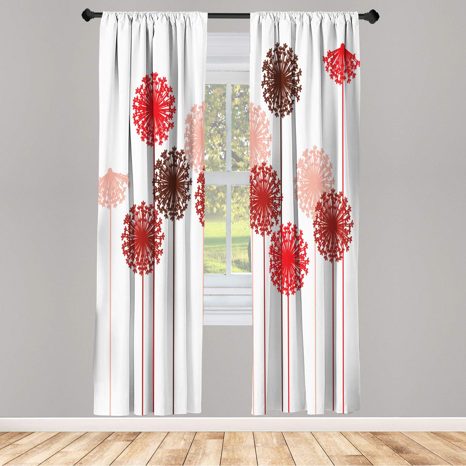 Ambesonne Dandelion Window Curtains - Abstract Wildflower Silhouettes, Botanical Design for Living Room & Bedroom, Lightweight 2-Panel Set with Rod Pocket, 28