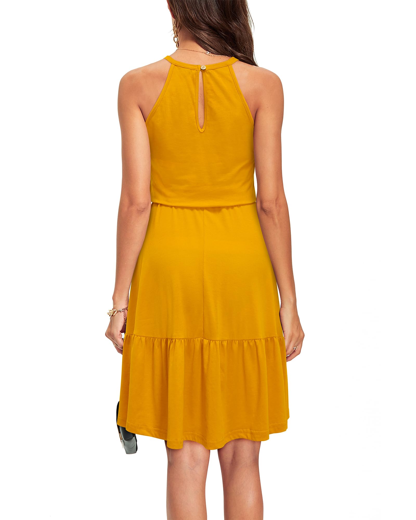 Newshows Women's 2025 Summer Halter Sundress with Pockets - Casual Beach Dress, Wedding Guest Dress & Vacation Dress - Perfect for Pool Parties, Tropical Getaways and Summer Weddings