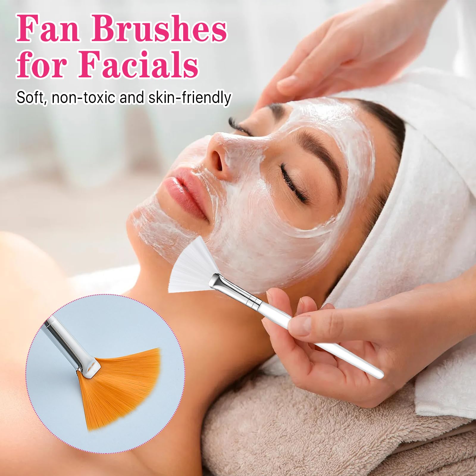 60 Pieces Soft Fan Brushes for Facials & Makeup - Professional Esthetician Brushes for Mud Clay Masks, Women & Girls (Yellow & White) - Perfect for Spa, Salon & Home Skincare Routines