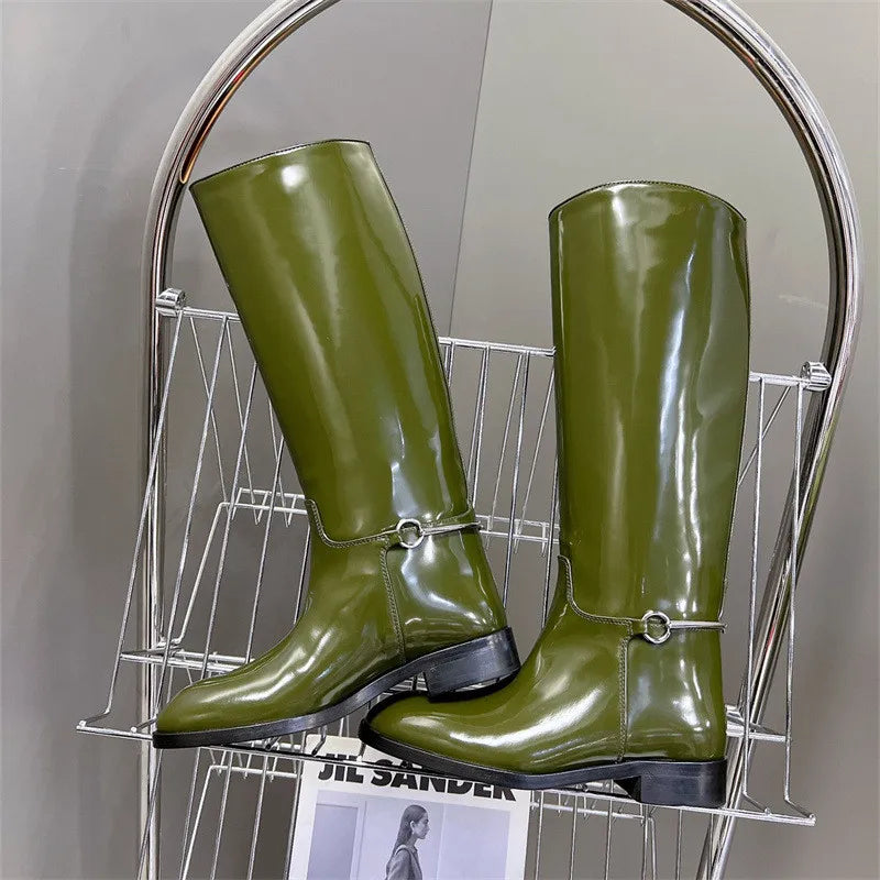 Women's Knee High Boots - Round Toe Low Heel Knight Boots for Autumn & Winter | Sexy Slip-On Thick Sole Motorcycle Shoes | Perfect for Casual Outfits, Riding & Night Out