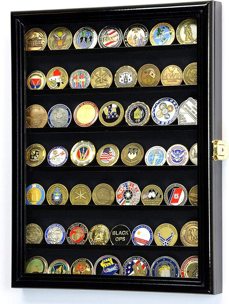 Military Challenge Coin Display Case - Lockable Wall Cabinet with 98% UV Protection for Collectors, Veterans & Enthusiasts | Perfect for Home, Office or Military Memorabilia Showcase