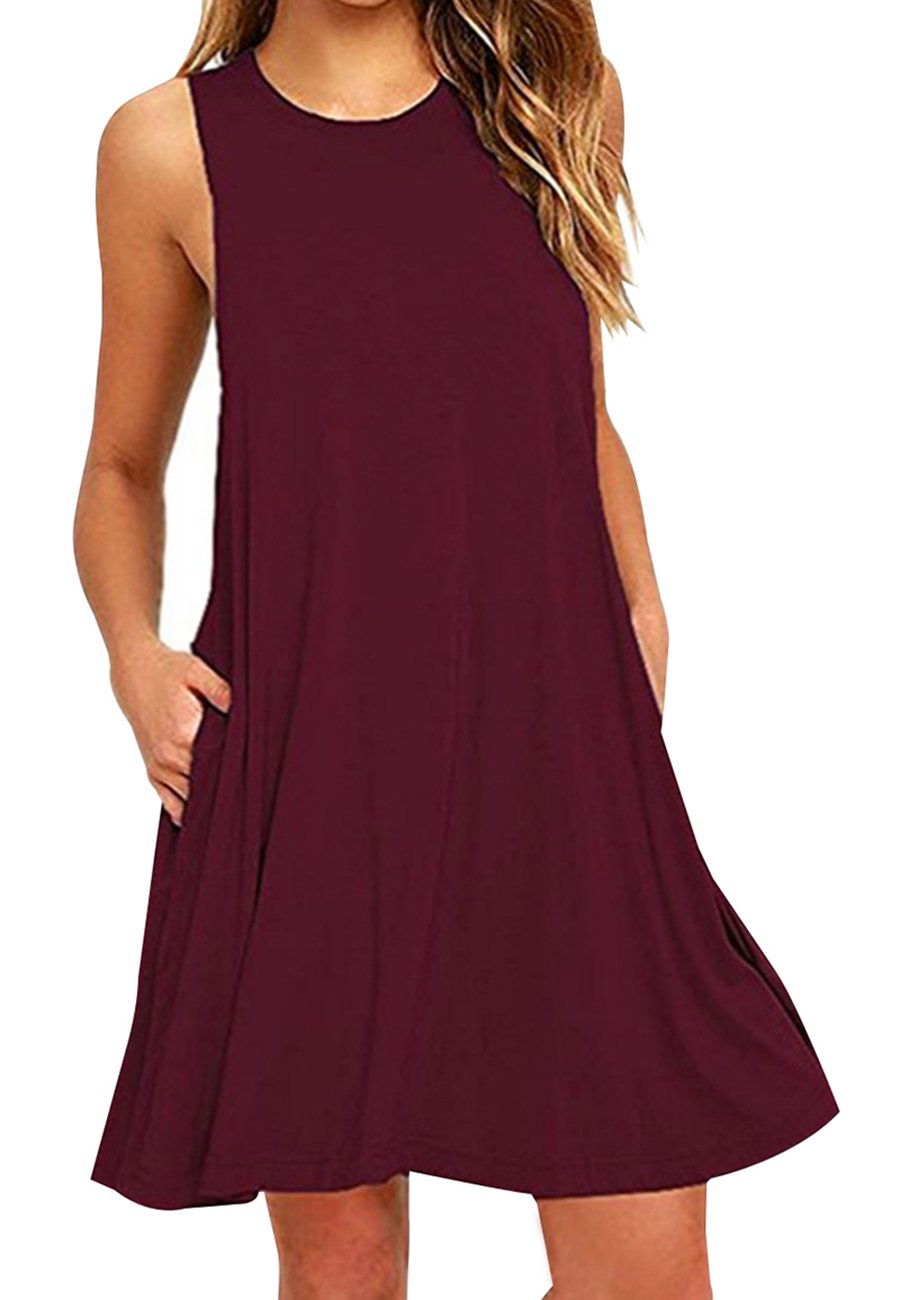 OMZIN Women's Sleeveless Swing Dress - Flared Tank Mini Dress with Pockets | Summer Casual Dress for Beach, Party & Vacation Outfits