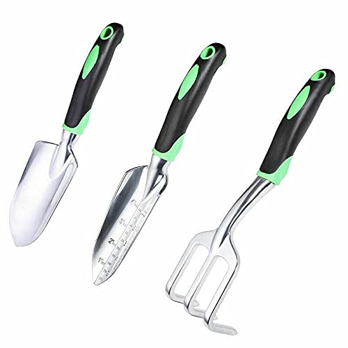 Premium 3-Piece Heavy Duty Cast Aluminum Garden Tool Set with Ergonomic Rubberized Grip - Durable Gardening Kit for Weeding, Planting & Soil Cultivation - Ideal Gardening Gifts for Women & Men, Perfect for Backyard, Lawn and Flower Bed Maintenance