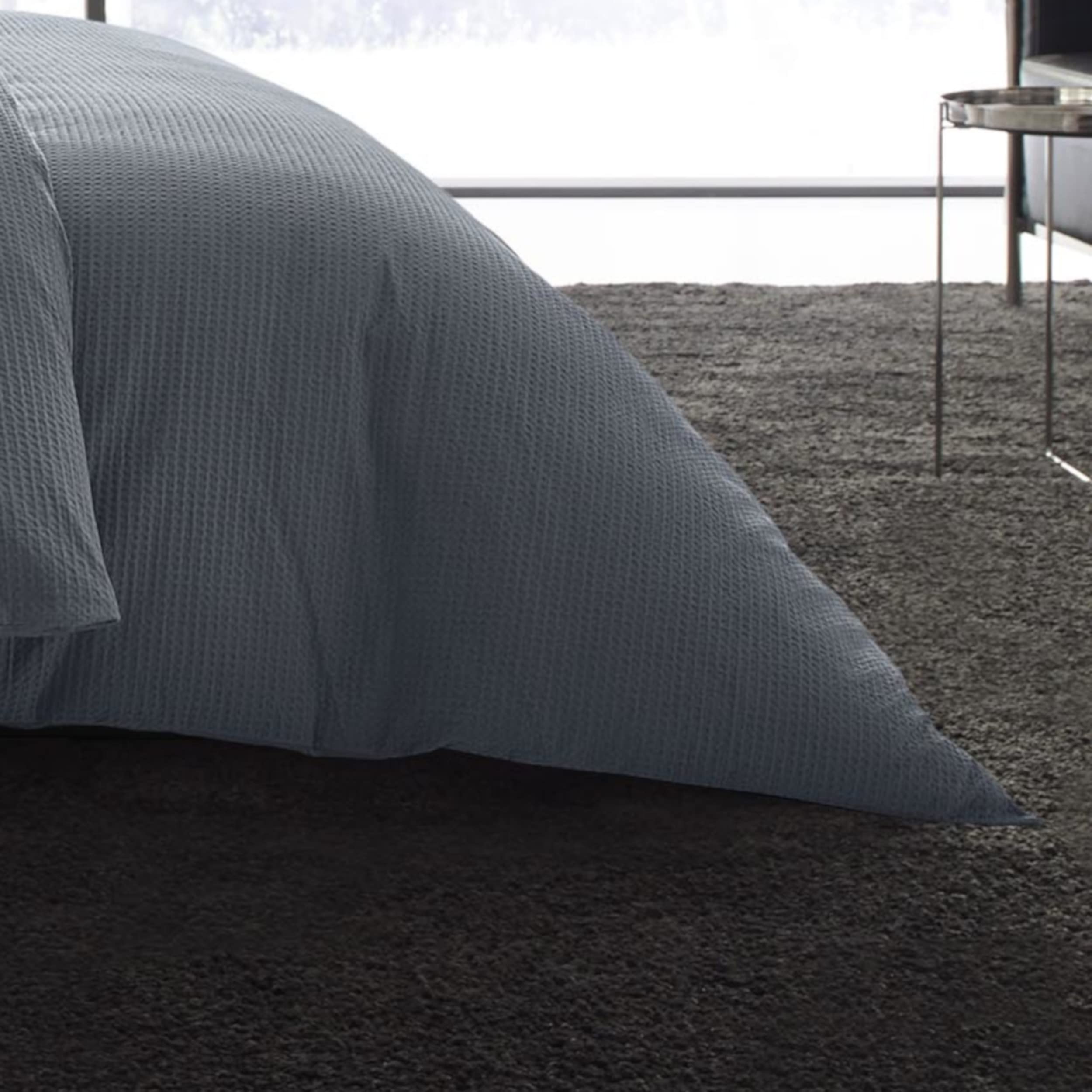 Vera Wang King Duvet Cover Set - 100% Soft Cotton Luxury Bedding with Matching Shams, Button Closure, Waffle Pique Midnight Design | Elegant Bedroom Decor for Master Suite, Guest Room & Hotel Style Upgrade