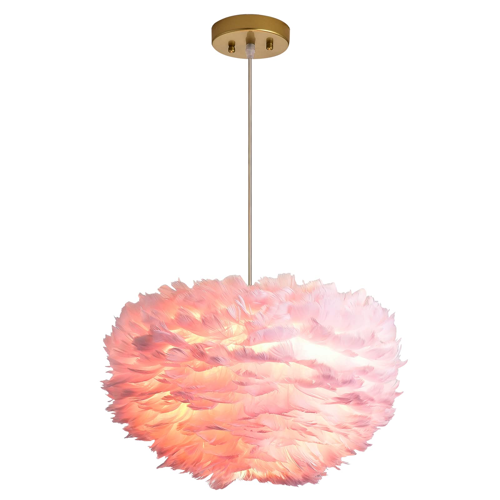 Nordic Feather Pendant Light - 3-Light Modern Romantic Ceiling Hanging Lamp with Pink Art Feather Shade Chandelier (17.7 Inch) for Girls Room, Bedroom, Living Room & Dining Room | Perfect for Boho Decor, Nursery Lighting & Cozy Home Ambiance