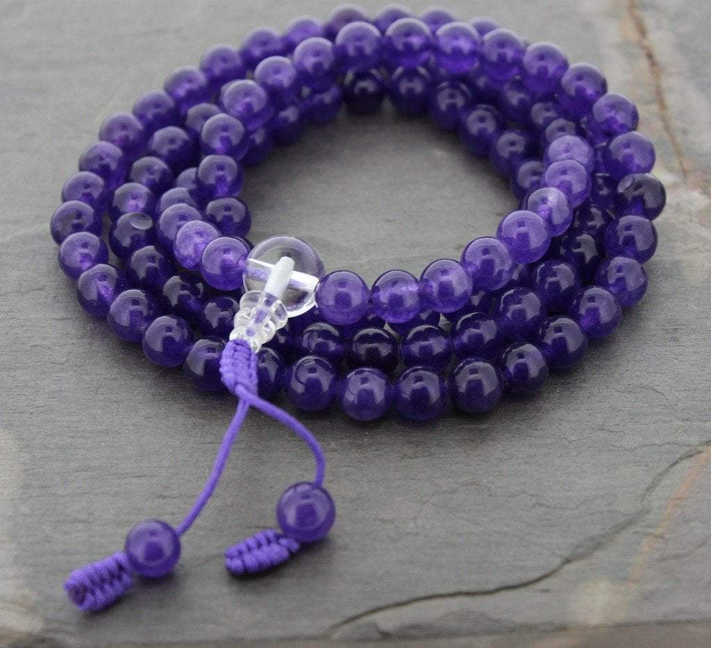 108 Bead Amethyst Meditation Mala Prayer Bracelet - Natural Healing Stone for Stress Relief, Yoga & Spiritual Practice - Perfect for Mindfulness, Chakra Balancing & Positive Energy