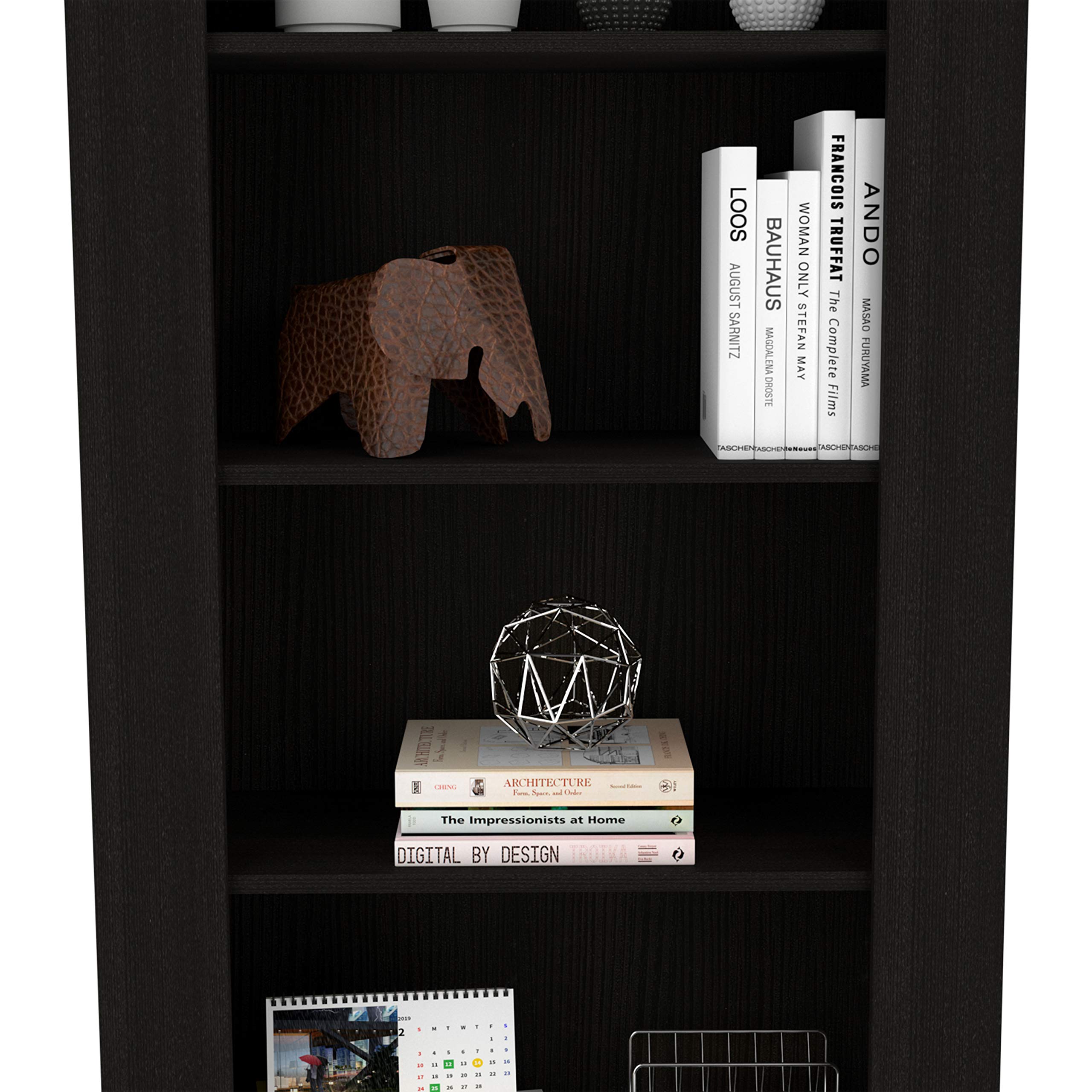 Tuhome Andina Bookcase Black - Modern Wooden Bookshelf for Home Office, Living Room & Bedroom Storage Organizer