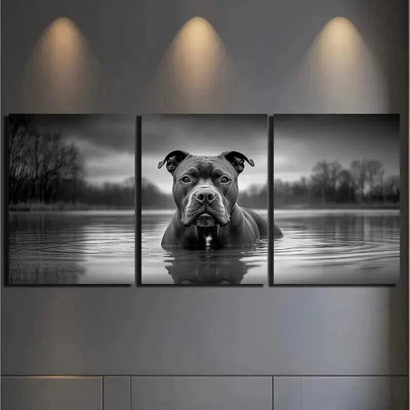 3-Piece Abstract Black Dog in River Water Wall Art Set - 50x70cm Framed Canvas, High-Quality Print, 100% Australian Made, Ready to Hang - Perfect for Living Room, Bedroom, or Office Decor