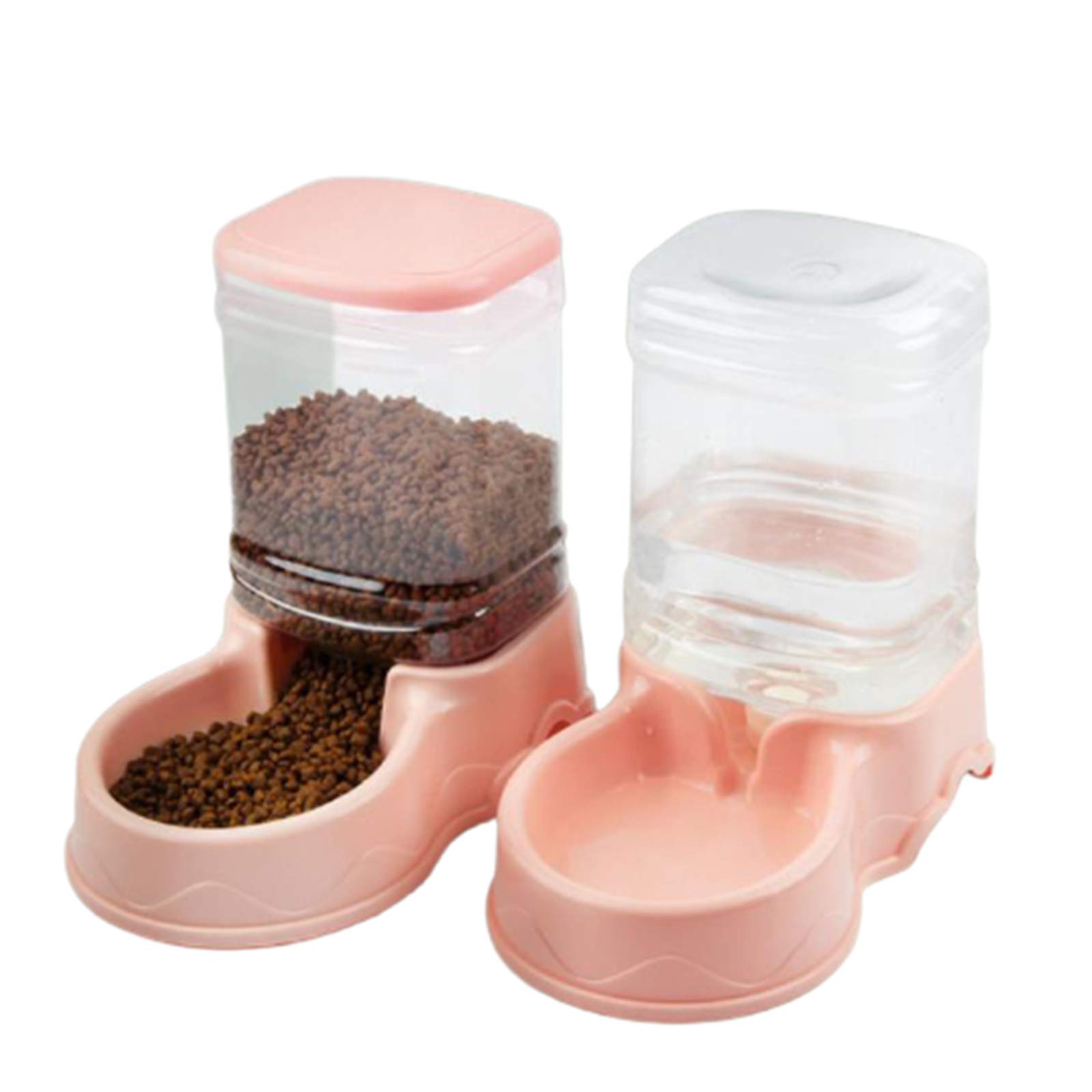 LANGCA Automatic Pet Waterer and Feeder - 2-in-1 Hanging Cat & Dog Bowl with Tray - Pink Pet Supplies for Home, Travel, and Outdoor Use
