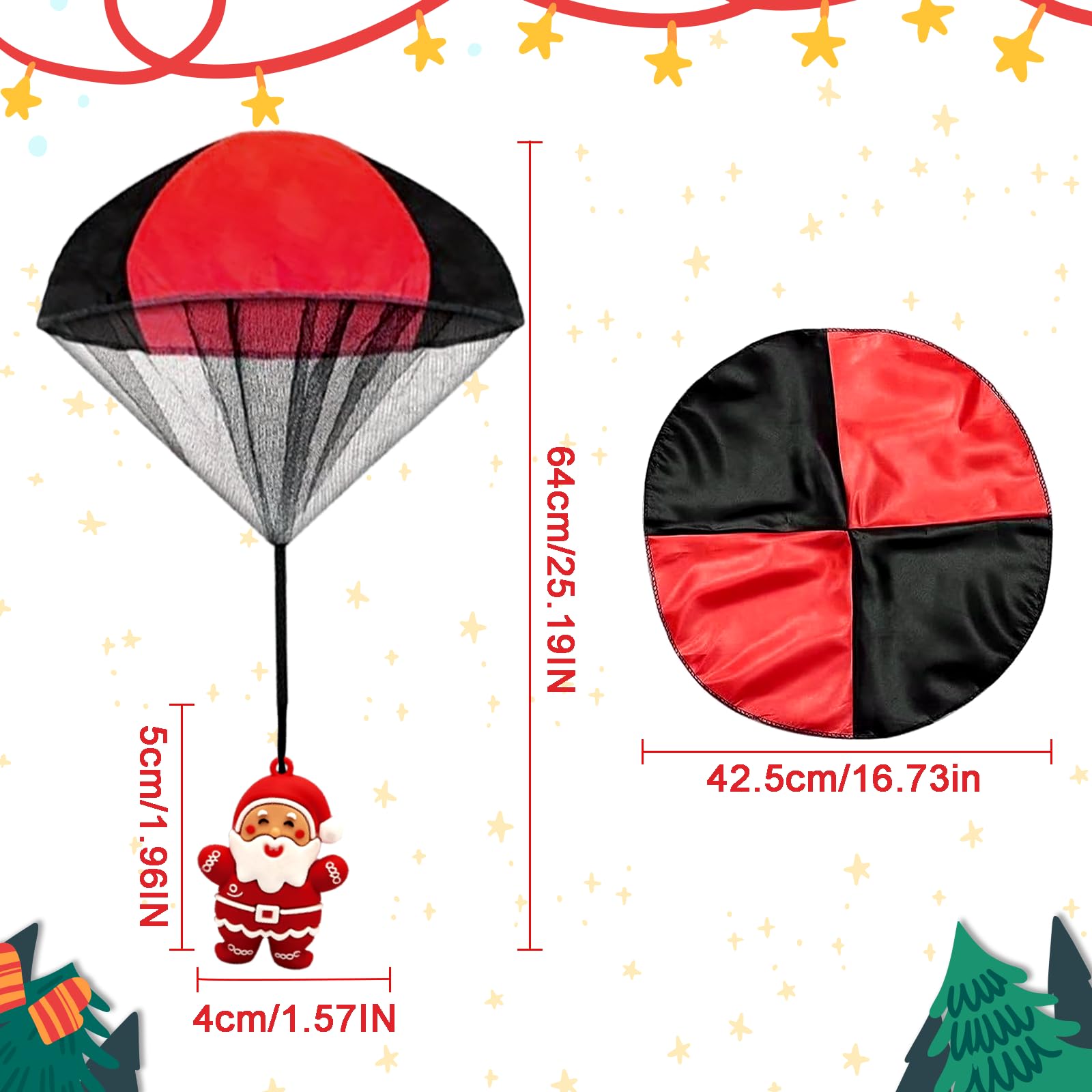 4Pcs Christmas Parachute Toys for Kids - Hand Throw Flying Toys for Boys & Girls - Stocking Stuffers, Party Favors & Xmas Gifts - Outdoor Play, Birthday Parties & Holiday Fun