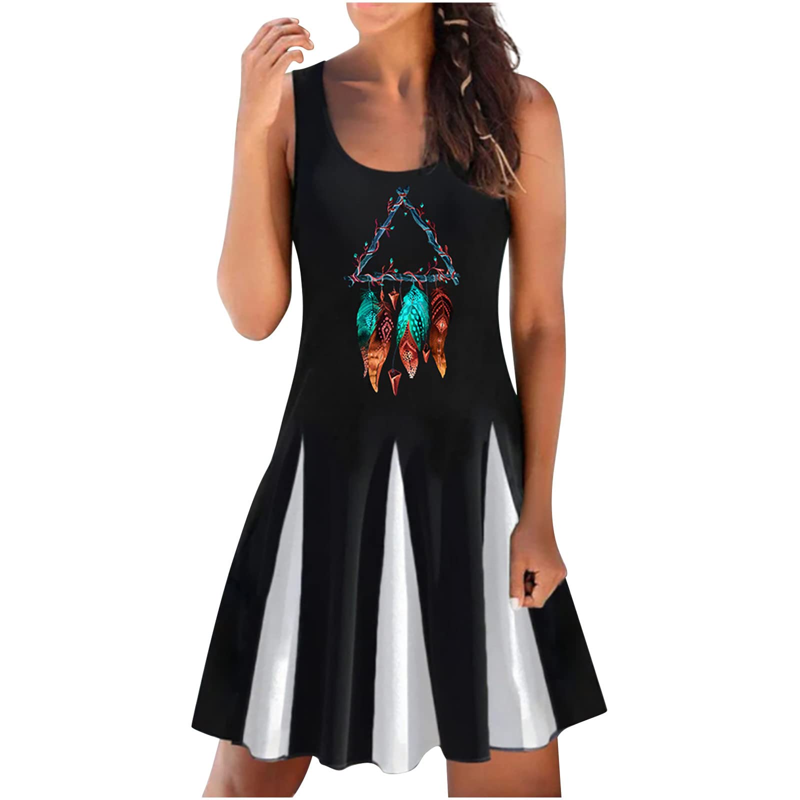 MIANHT Women's Summer Dresses - Floral Beach Print Sleeveless Crewneck Casual Loose Tank Dress for Vacation, Beach Party & Outdoor Activities