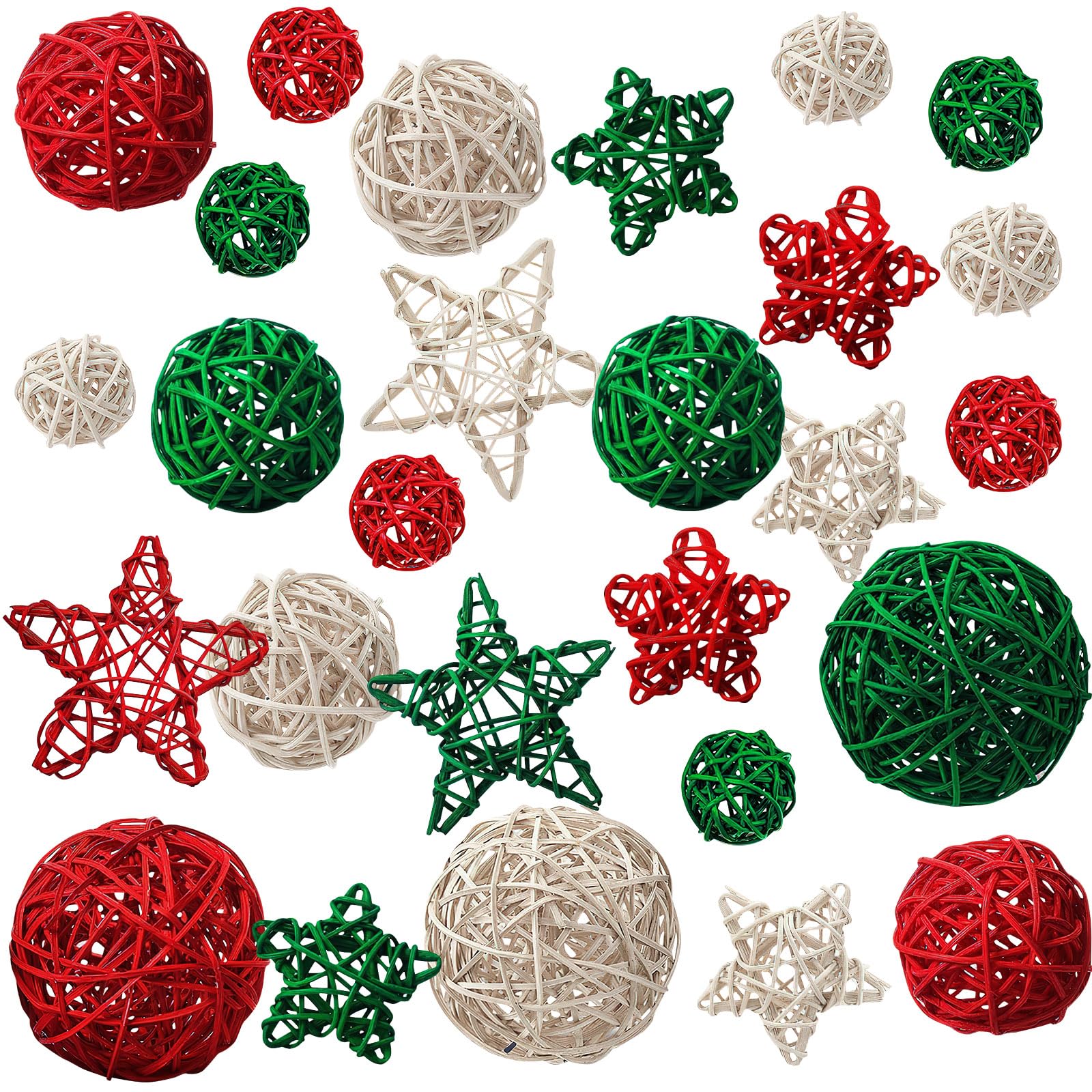 CIEOVO 27-Piece Christmas Decorative Wicker Rattan Balls - Hanging Ornaments, Vase & Bowl Fillers for Xmas Tree, Table, Home DIY Decor | Perfect for Holiday Centerpieces, Mantel Displays & Gift Wrapping Accents