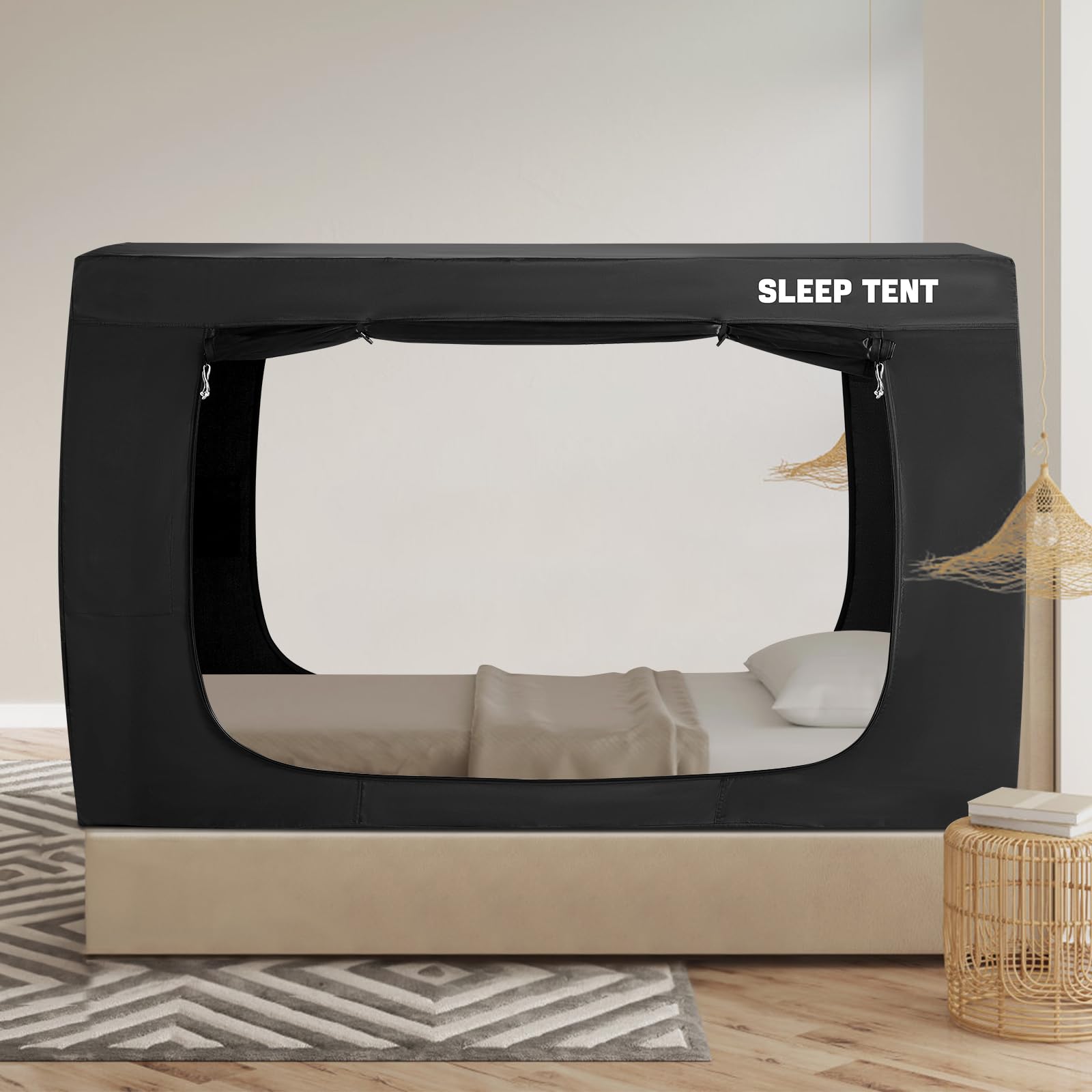 Portable Twin Bed Tent Canopy for Kids & Adults - Indoor Blackout Sleeping Tent (93% Light Blocking) - Perfect for Camping, Sleepovers, and Privacy at Home