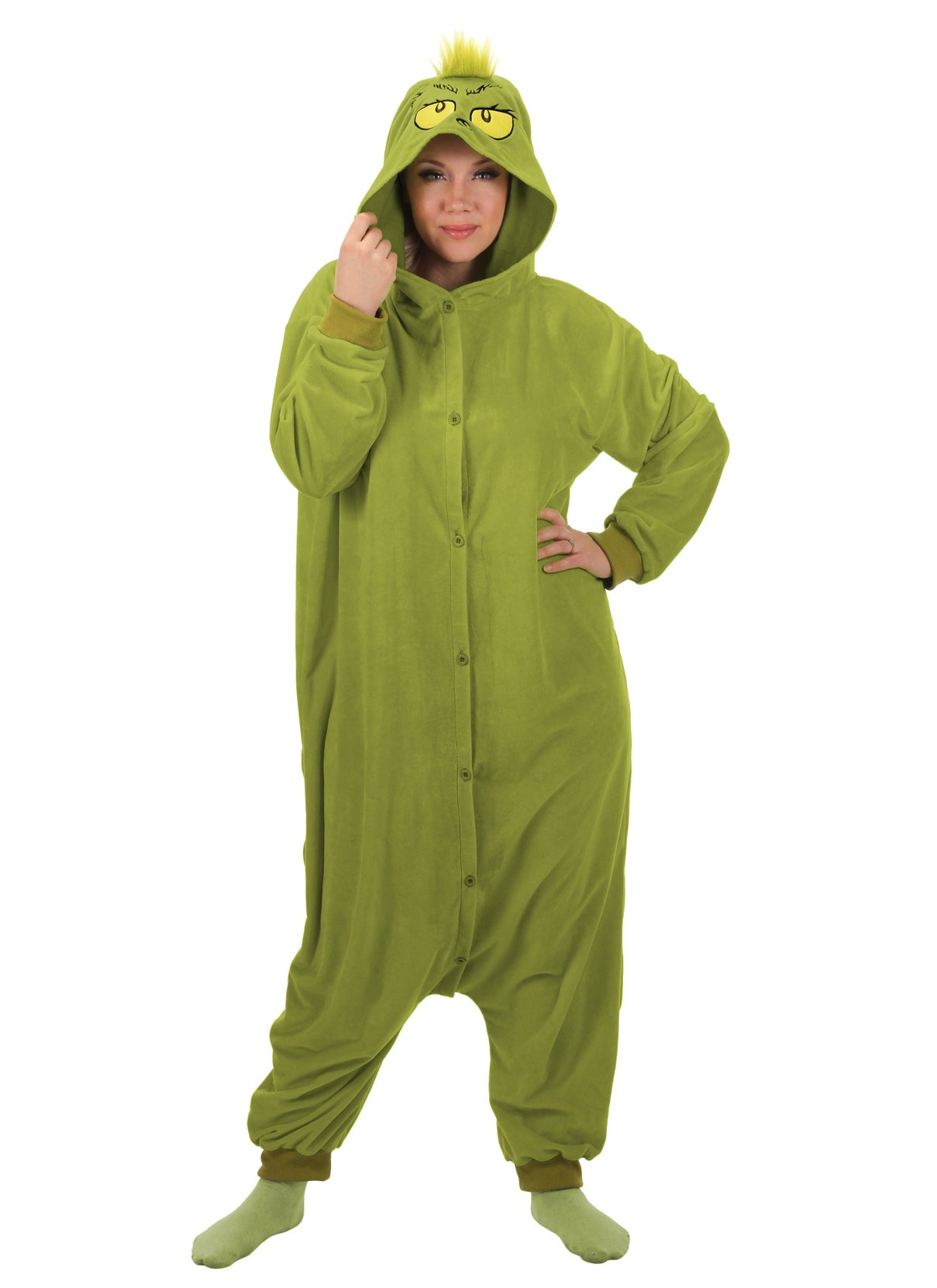 The Grinch Christmas Jumpsuit for Adults - Festive Green Fur-Lined Polyester Onesie Costume | Perfect for Holiday Parties, Cosplay, and Themed Events