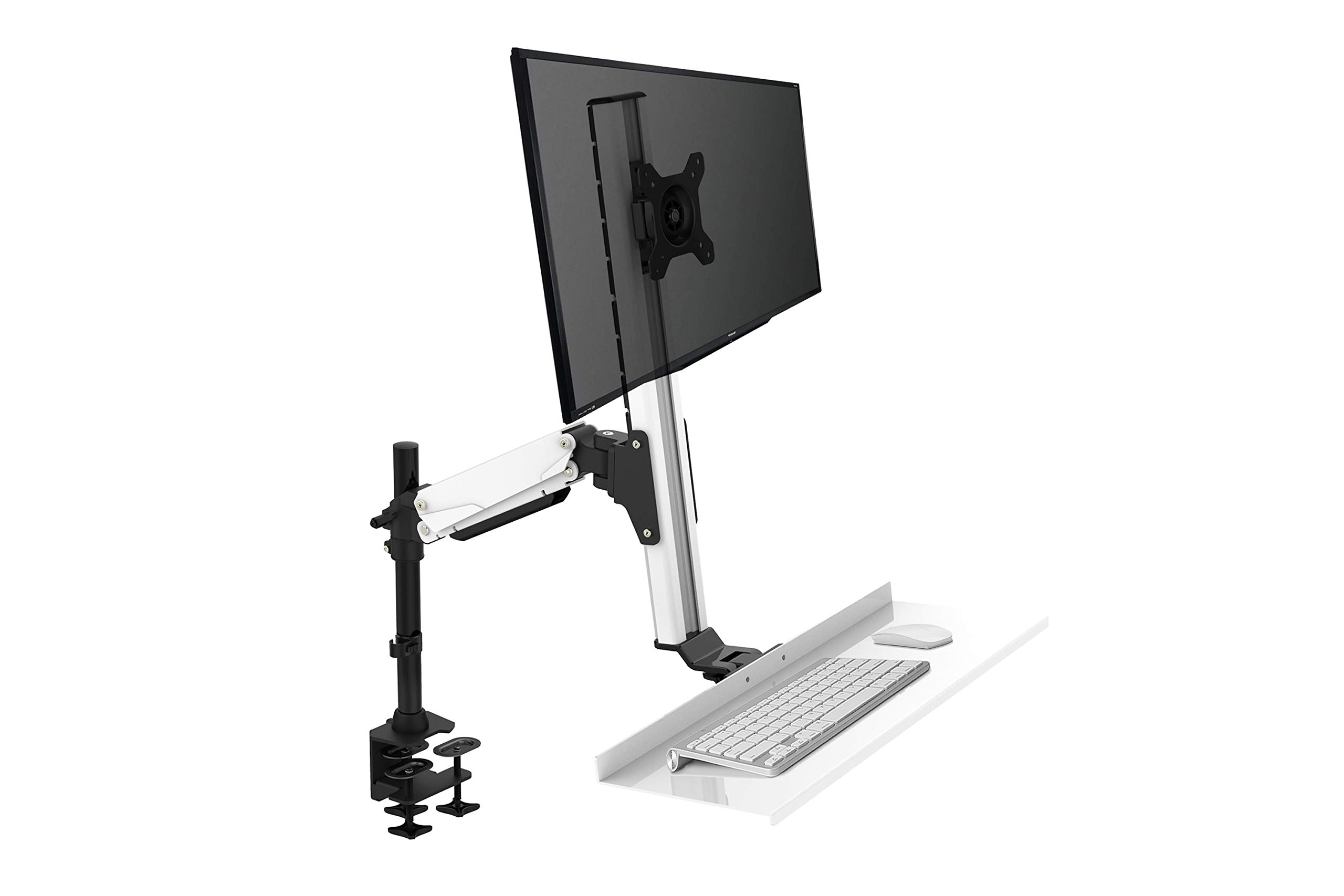 Rocelco Ergonomic Adjustable Height Sit Stand Desk Mount - Holds up to 27 Inch Monitor with Keyboard Tray (EFD) - Perfect for Home Office & Workspace Ergonomics