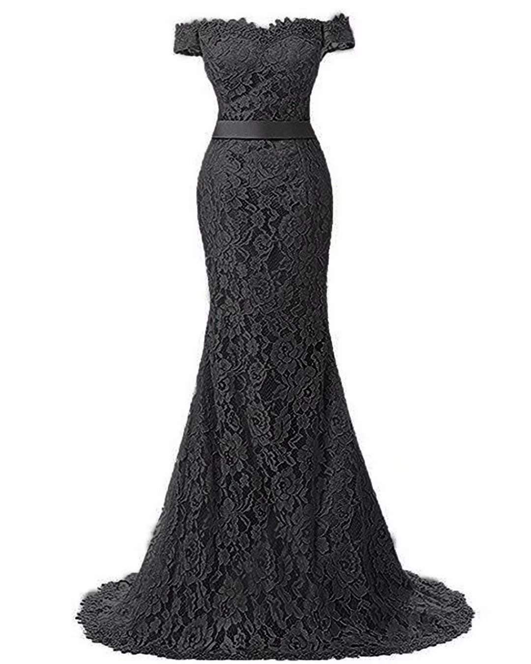 Elegant Off Shoulder Mermaid Prom Dress with Lace-Up Back & Train - Women's Formal Evening Gown for Homecoming, Wedding Guest, Black Tie Events & Special Occasions