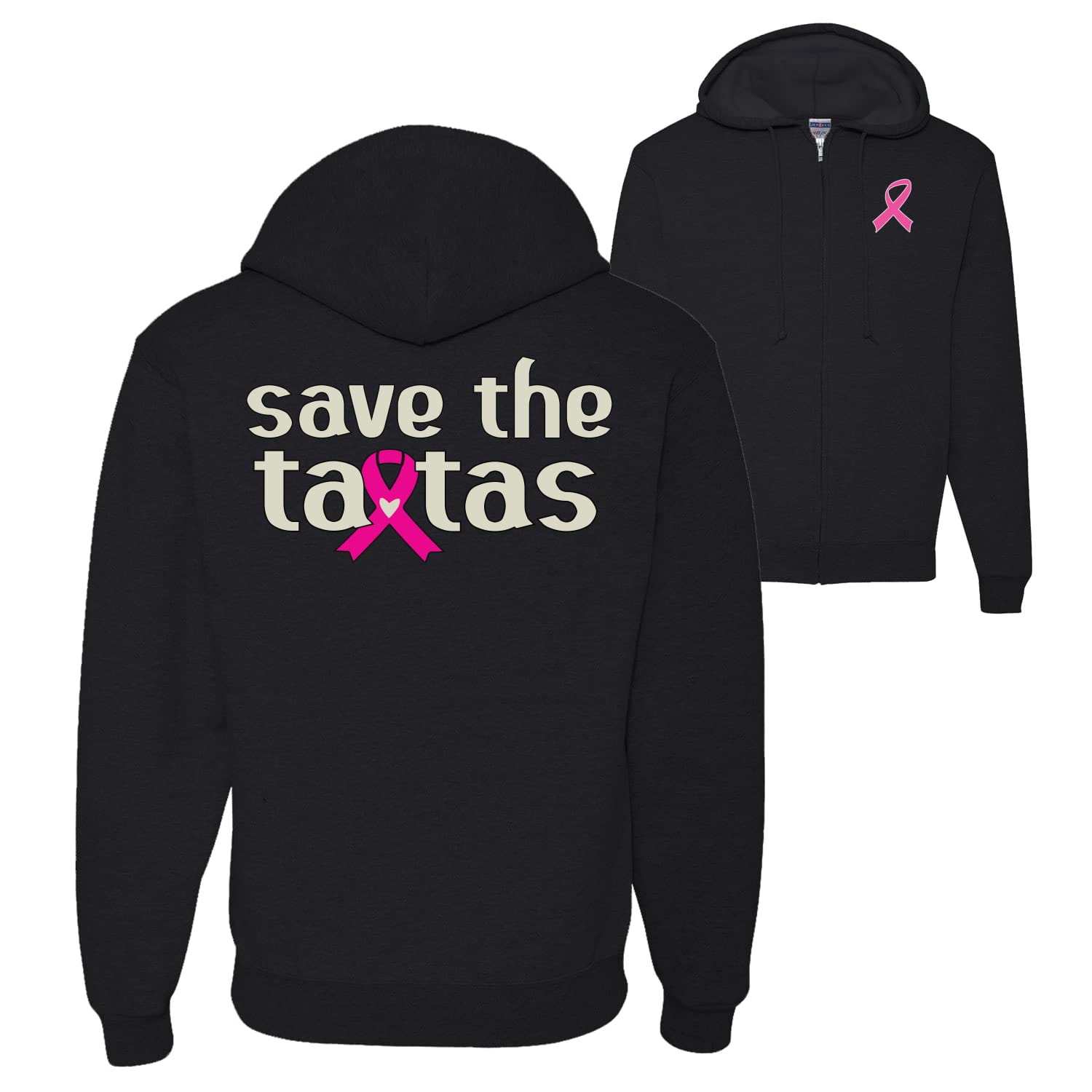 Wild Bobby Pink Ribbon Sunflower Zip Up Hoodie - Breast Cancer Awareness Faith Sweatshirt for Women | Comfortable Front & Back Design for Charity Events, Fundraisers & Everyday Wear