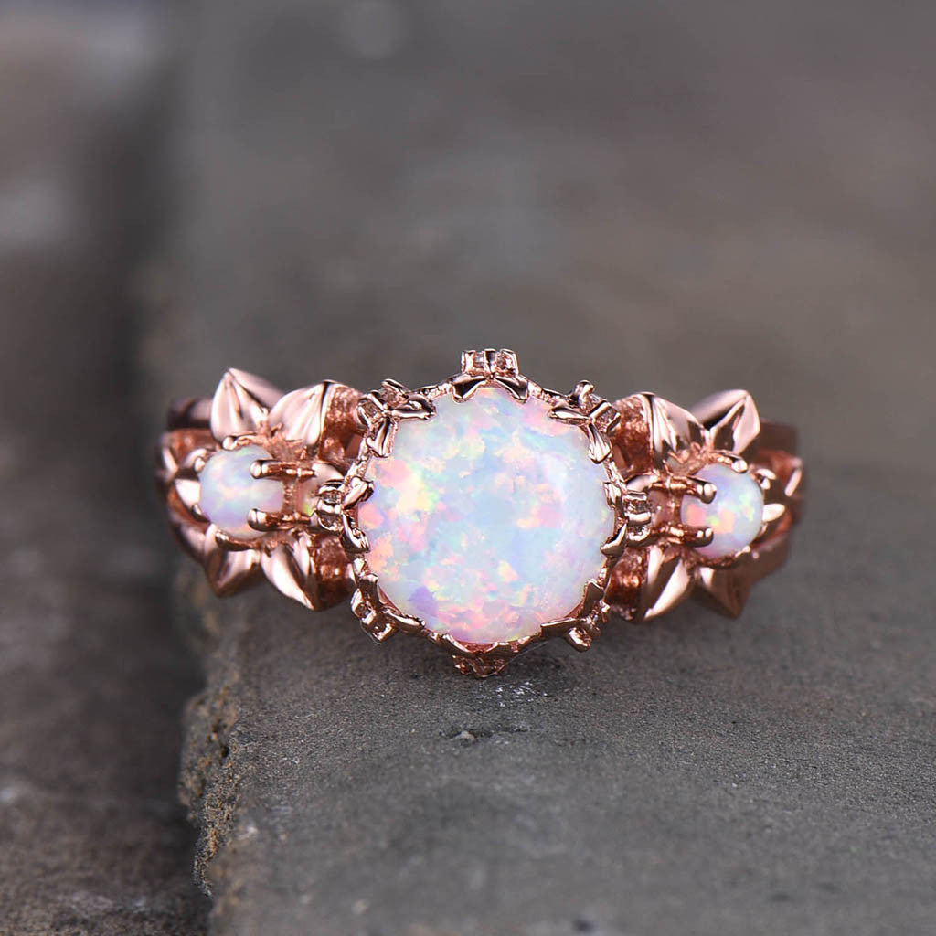 Exquisite Australian Opal Engagement Ring - Three Stone Floral Design for Brides | Perfect for Weddings, Anniversaries & Romantic Proposals
