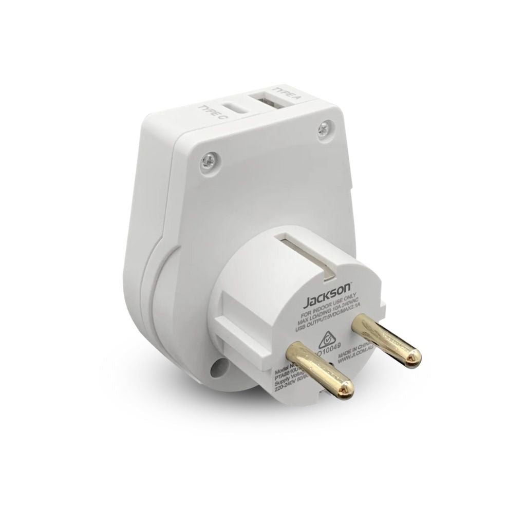 Jackson Outbound Slim USB A & C Travel Adapter - Dual Port Fast Charging for iPhone, Android, Laptop - AUS to EU Plug Converter for Europe Travel, Hotels, Business Trips