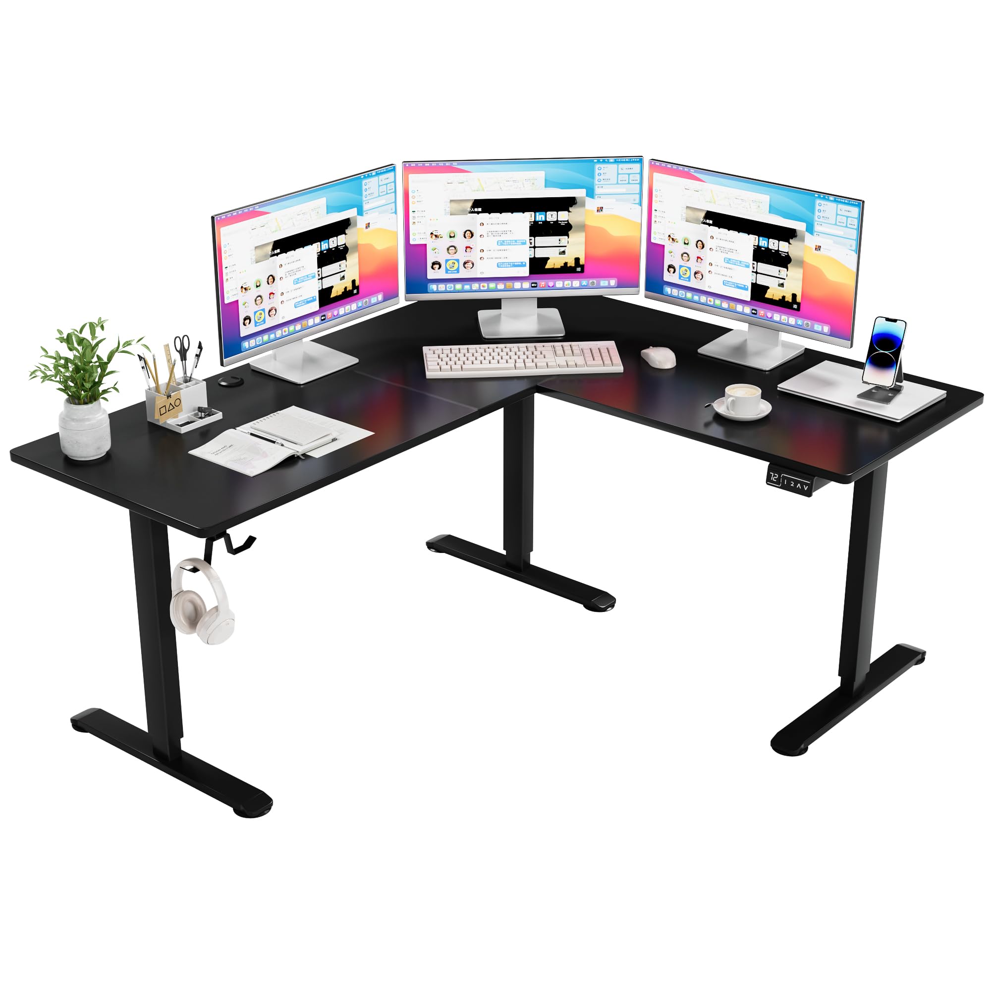 Furmax Electric L-Shaped Standing Desk 63 x 55 Inch - Adjustable Height Corner Computer Workstation with Memory Presets, Ergonomic Home Office Desk (Black) | Perfect for Small Spaces, Remote Work & Gaming Setup