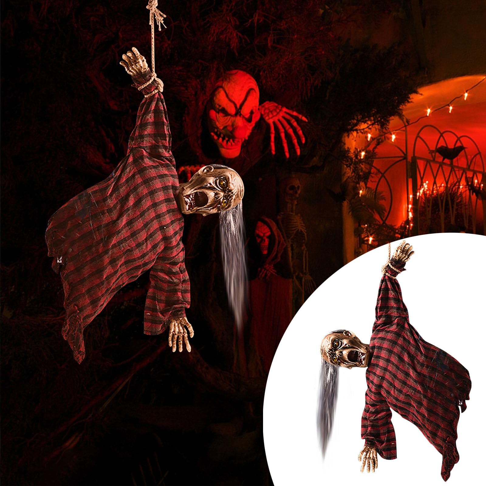 Qiopertar Halloween Decorations - Glow in the Dark Hanging Ghost with Long Hair, Electric Animated Prop for Haunted House & Scary Party Setup - Perfect for Indoor/Outdoor Halloween Parties, Yard Displays & Spooky Home Decor