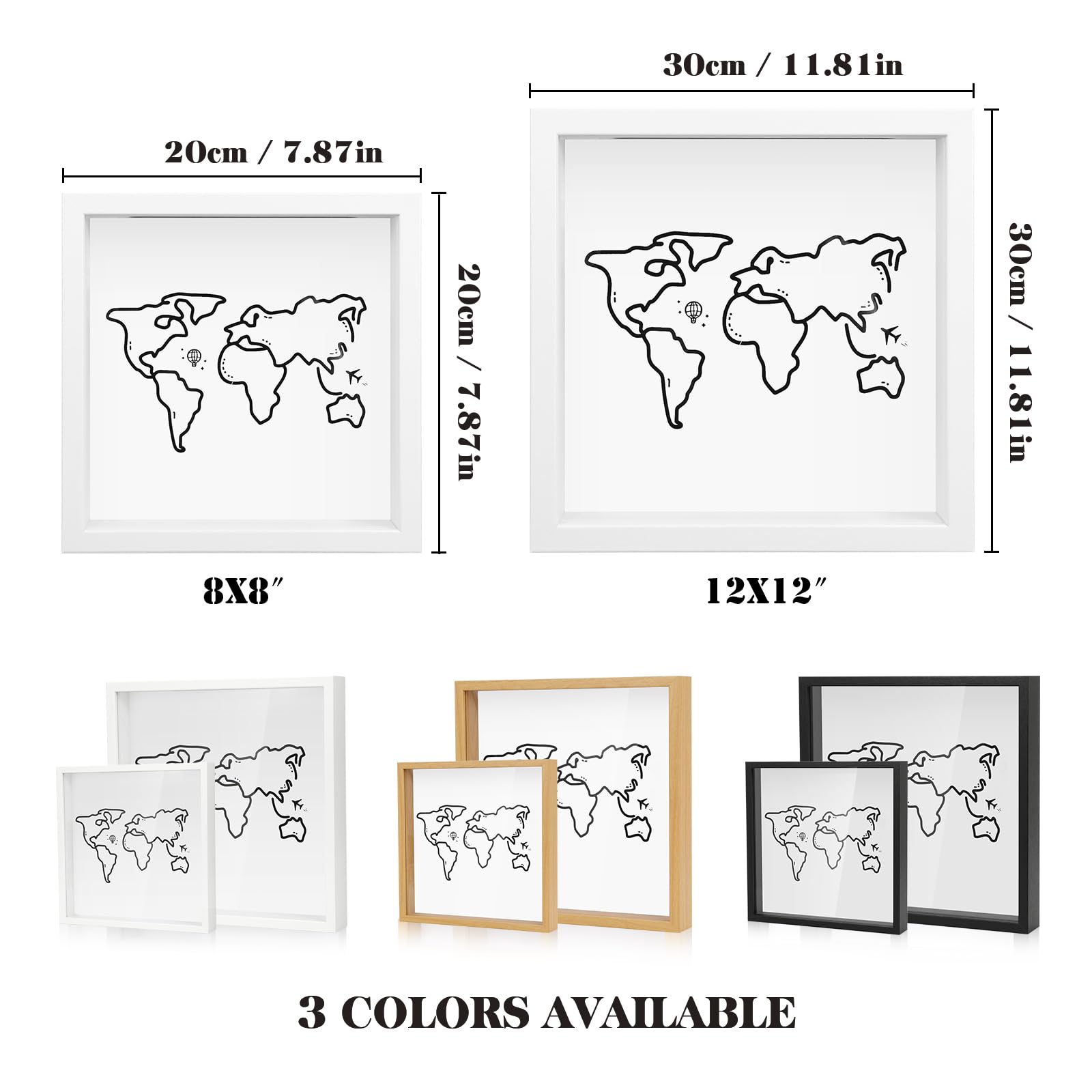 Ronlap 8x8in White Travel Shadow Box - Top Loading Memory Display Case for Keepsakes & Adventure Mementos | Perfect for Travel Scrapbooking, Vacation Souvenirs & Home Décor