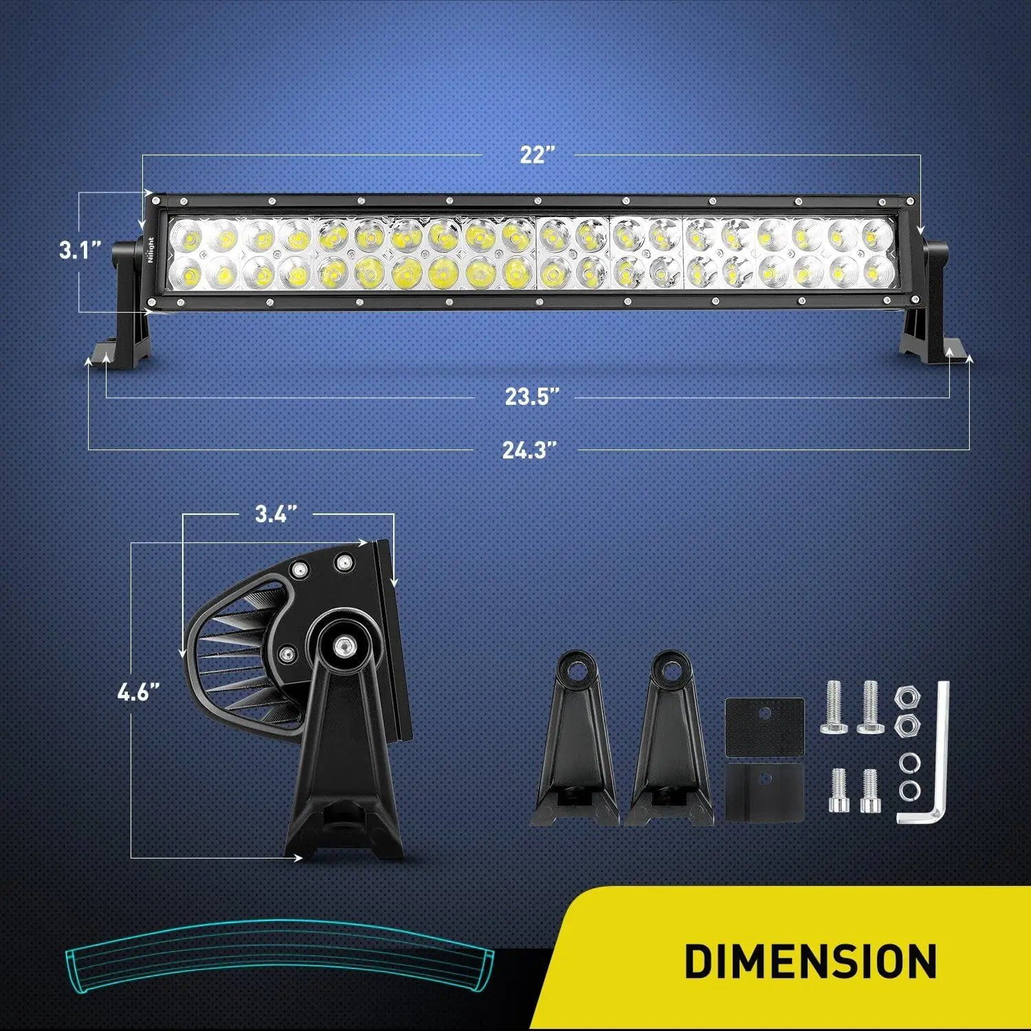 22 Inch 120W Double Row Curved LED Light Bar - Spot Flood Combo for Off-Road Trucks, ATVs, UTVs & Boats - Waterproof & Durable Lighting for Night Driving, Camping & Outdoor Adventures