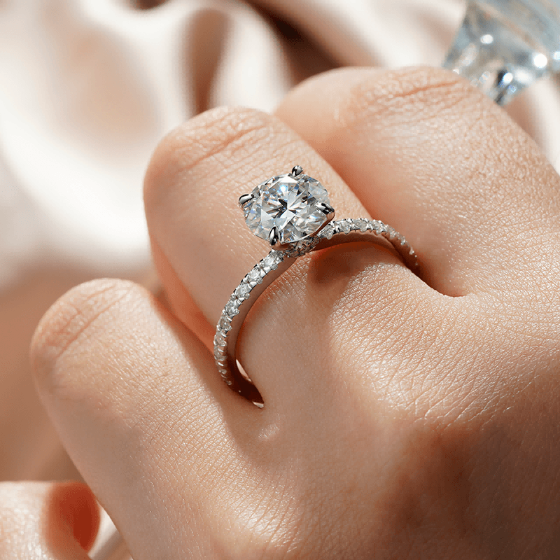 1.5 Carat Round Moissanite Engagement Ring with Pavé Band & Hidden Halo - Perfect for Proposals, Weddings & Anniversary Gifts
