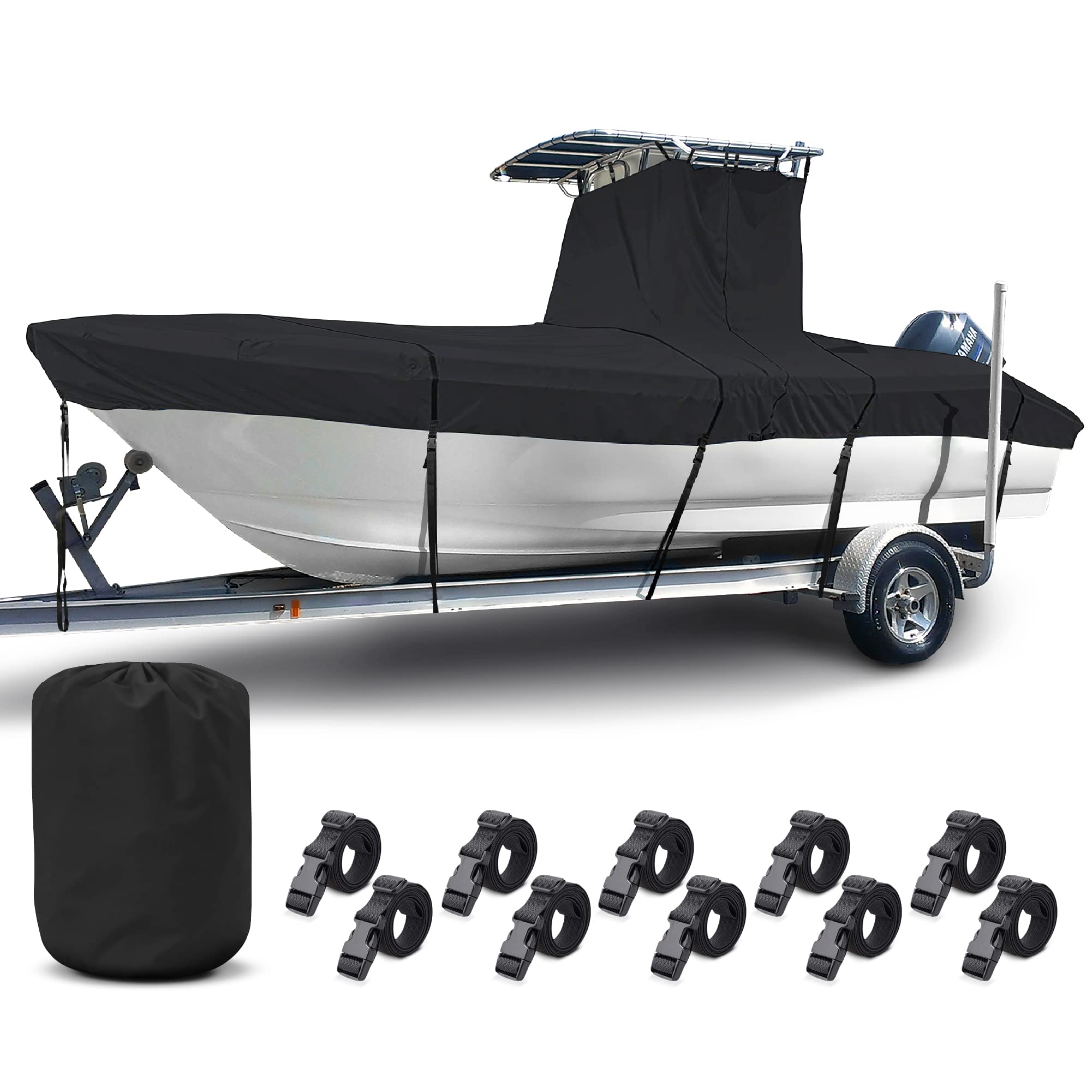 NEH T-Top Boat Cover 17-19ft - Heavy Duty Waterproof Marine Fabric, UV Fade & Rip Resistant, Trailerable Hard Top Center Console Protection - Perfect for Saltwater Fishing & Coastal Boating (Black)