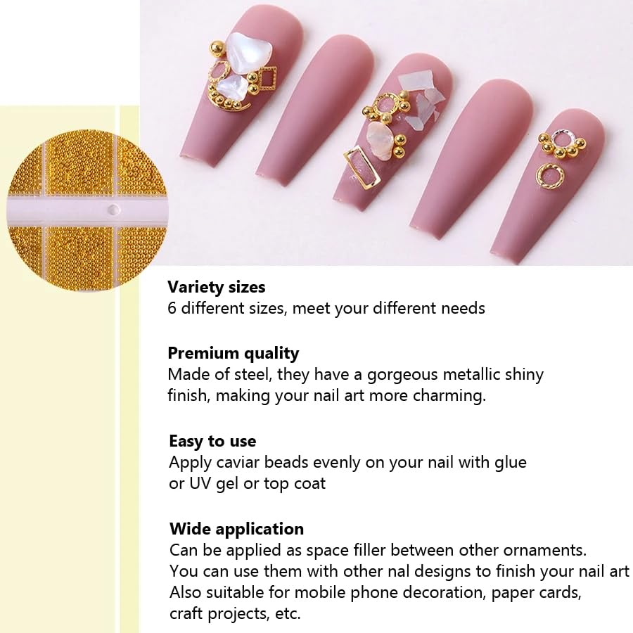 2 Boxes 3D Nail Beads Kit with Magnetic Picker Tool - Gold & Silver Metal Caviar Beads, Nail Charms, Gems, Studs for Professional Nail Art Design - Perfect for Salon, DIY Manicures & Nail Decoration