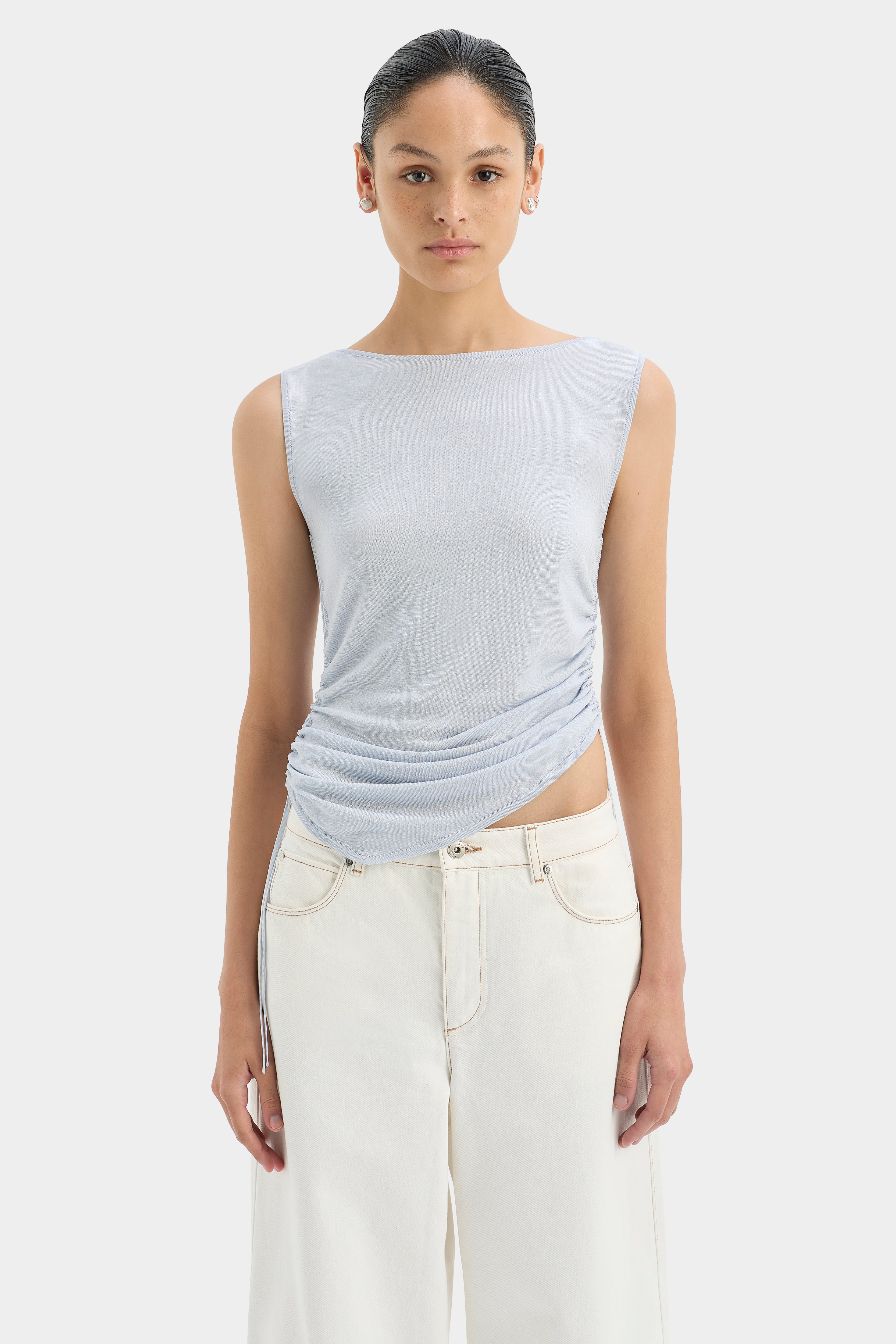 Yolanda Ruched Tank Top for Women - Stretchy Sleeveless Blouse for Casual Wear & Summer Outfits