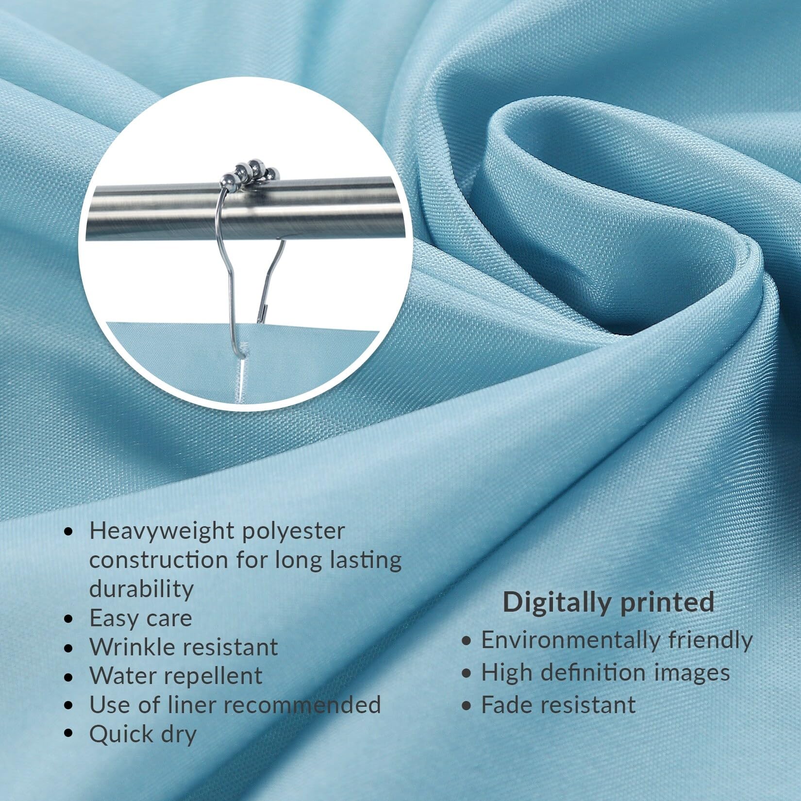 Laural Home Ocean Wave Shower Curtain - Waterproof Bathroom Decor with Hooks, Blue Sea Design for Coastal & Beach Theme - Perfect for Bathroom, Guest Room, and Vacation Rental Decor