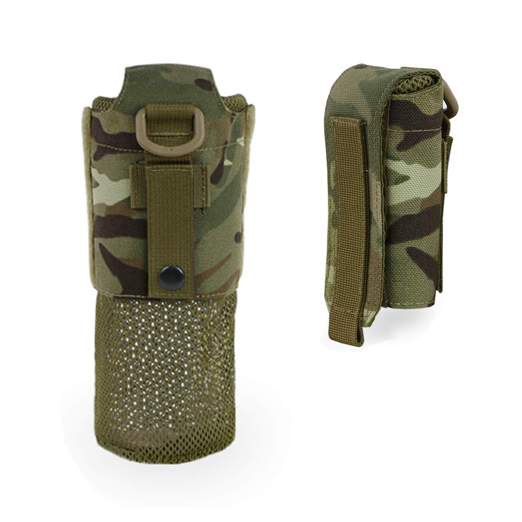 Tactical MOLLE Water Bottle Pouch - Foldable Military Canteen Holder with Drawstring & Mesh Design - Perfect for Hiking, Camping, and Outdoor Adventures