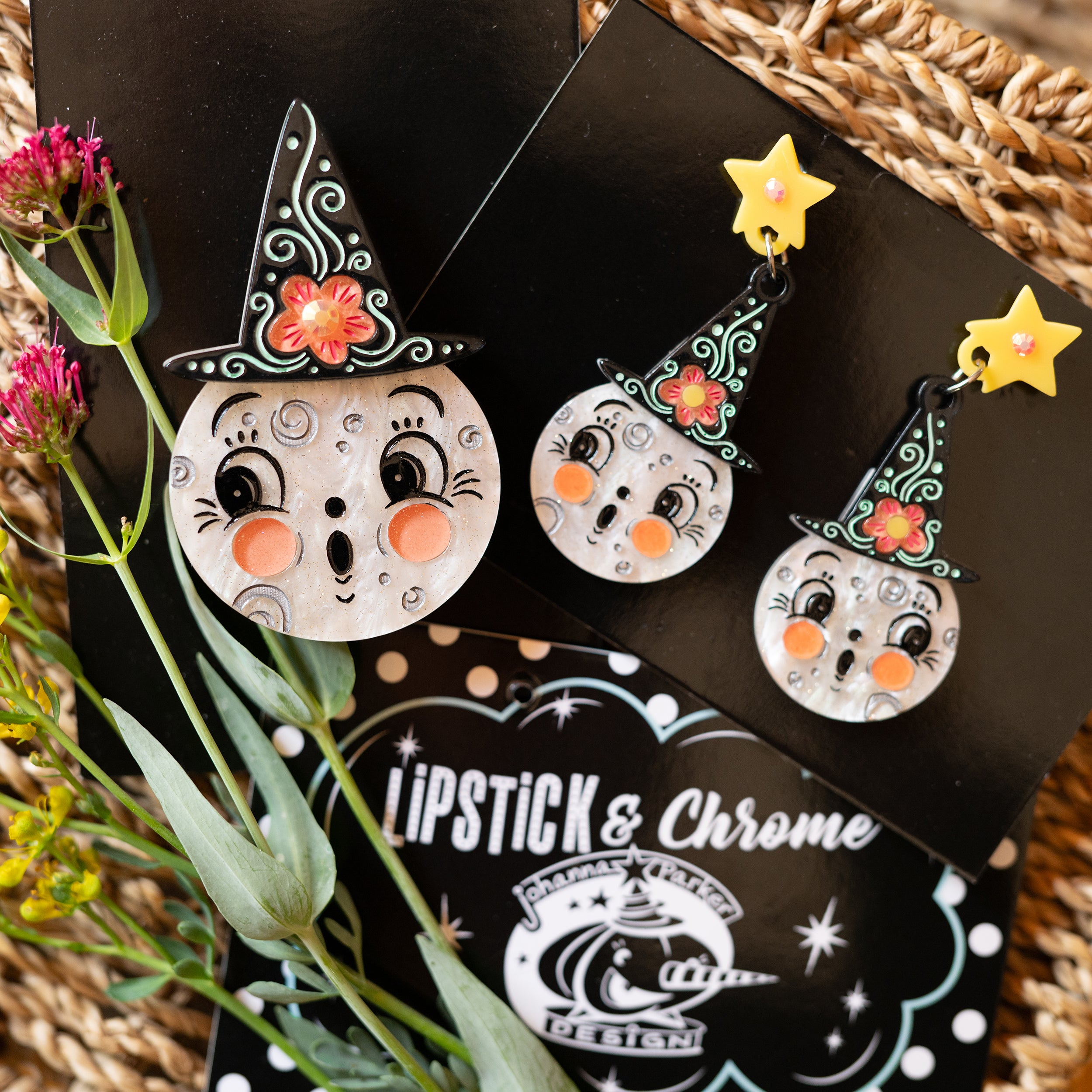 Bloomin' Luna Witch Statement Earrings by Johanna Parker x Lipstick & Chrome | Gothic Boho Jewelry for Women | Perfect for Halloween, Witchy Outfits & Festival Fashion