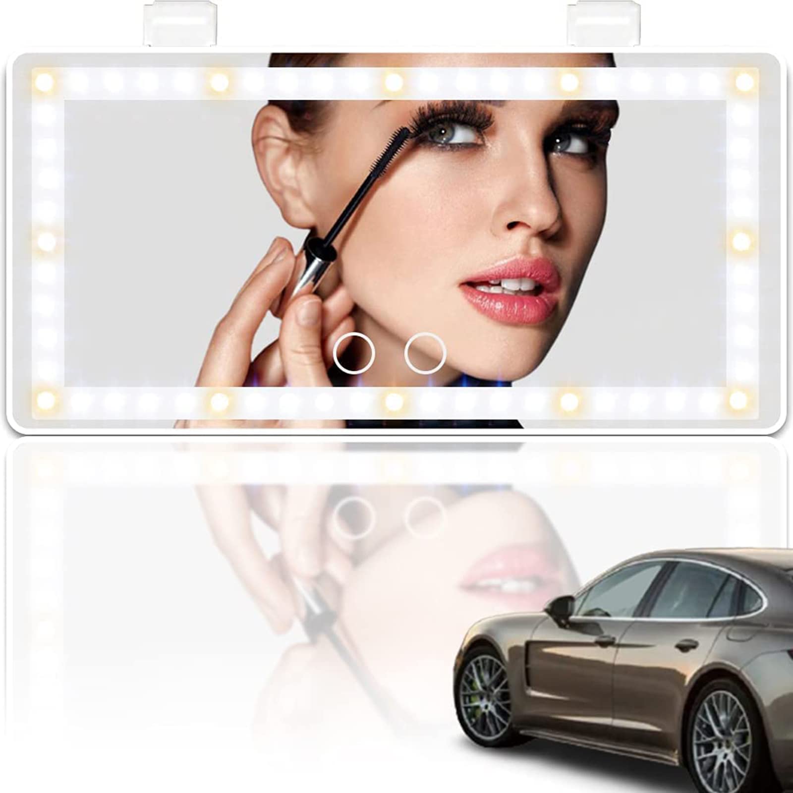 Rechargeable LED Car Visor Mirror with 3 Light Modes & Dimmable Touch Screen - Clip-on Sun Visor Vanity Mirror for Trucks & Cars - Perfect for Women & Girls (White) - Ideal for Makeup, Baby Monitoring & Road Safety