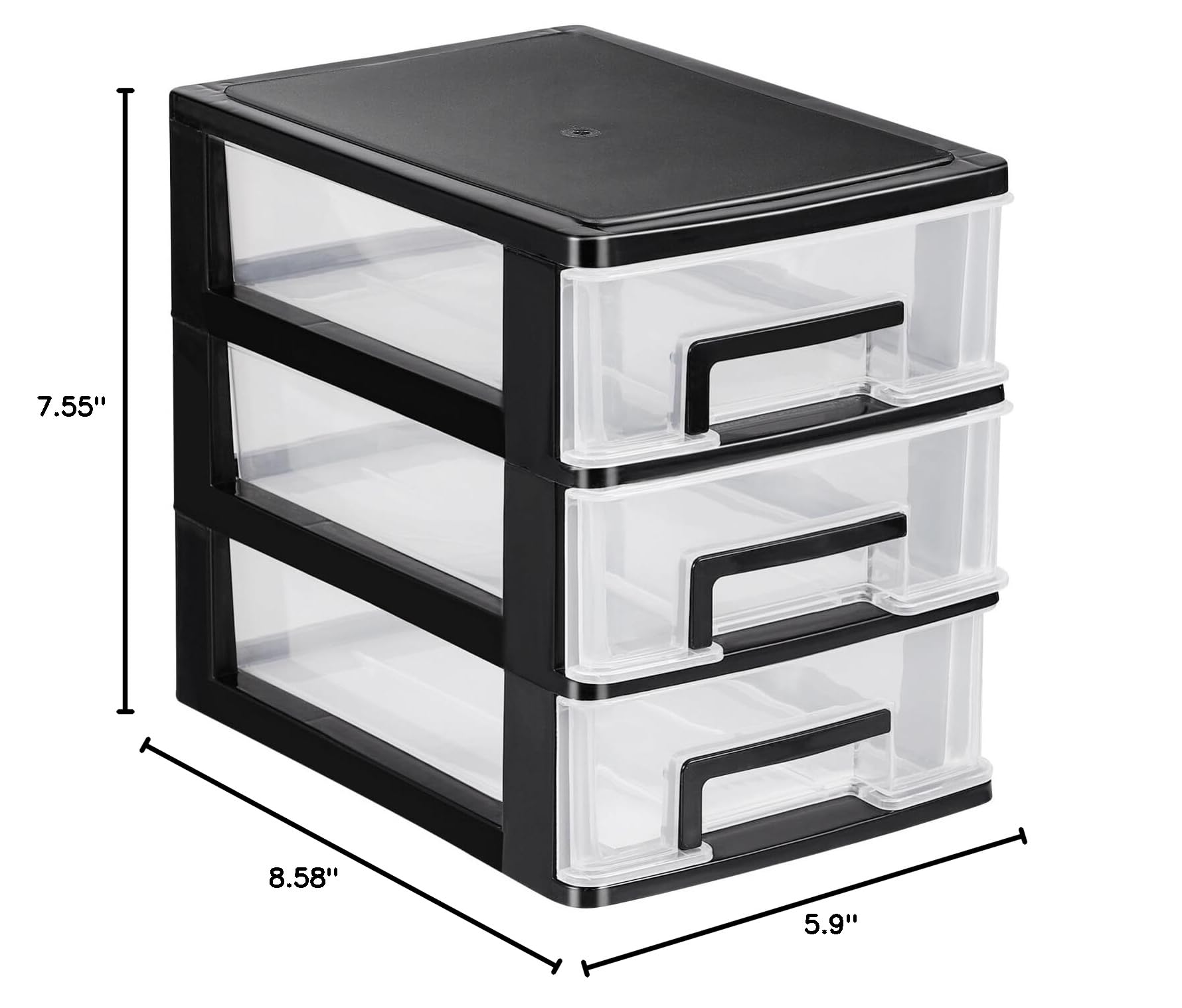 Garneck 3-Drawer Plastic Storage Organizer - Black & Clear Desktop Organizer for Home Office | Perfect for Office Supplies, Craft Materials & Small Item Organization