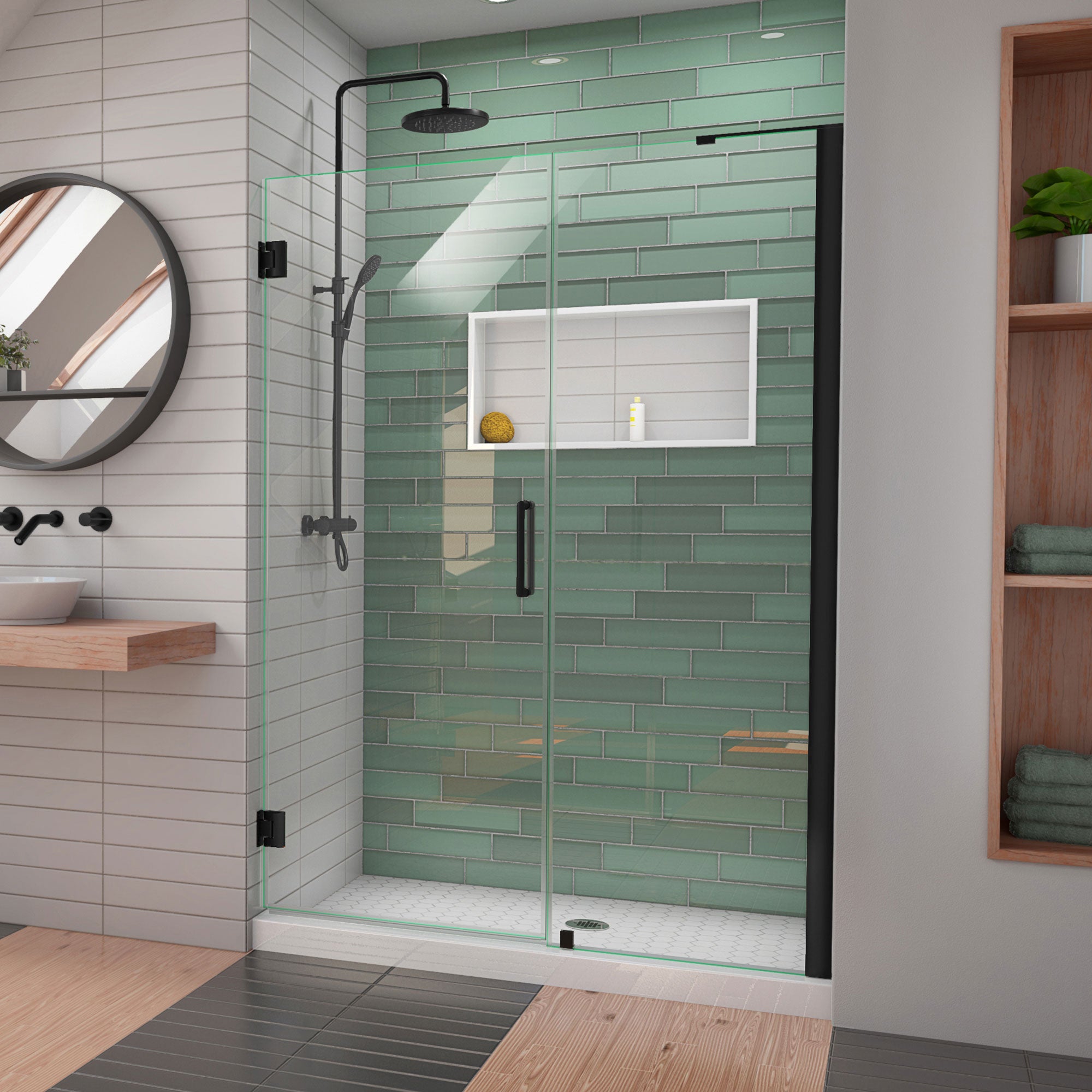 DreamLine Unidoor LS 53-54 Inch W x 72 Inch H Frameless Hinged Shower Door with L Bar - Perfect for Modern Bathroom Renovations & Spa-Like Shower Experience